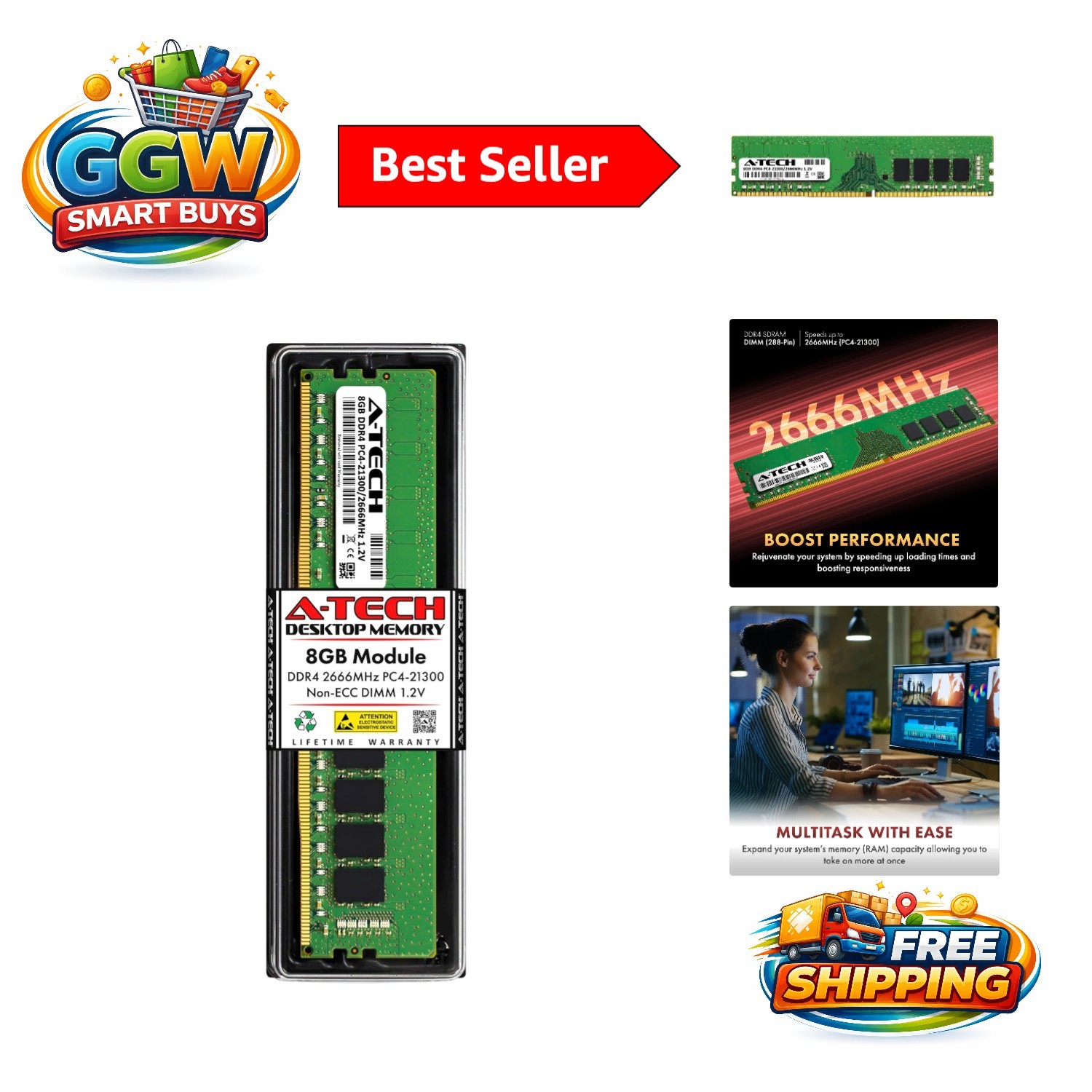 8GB Non-ECC DDR4 RAM 2666MHz - Exceptional Speed for Desktops & Workstations