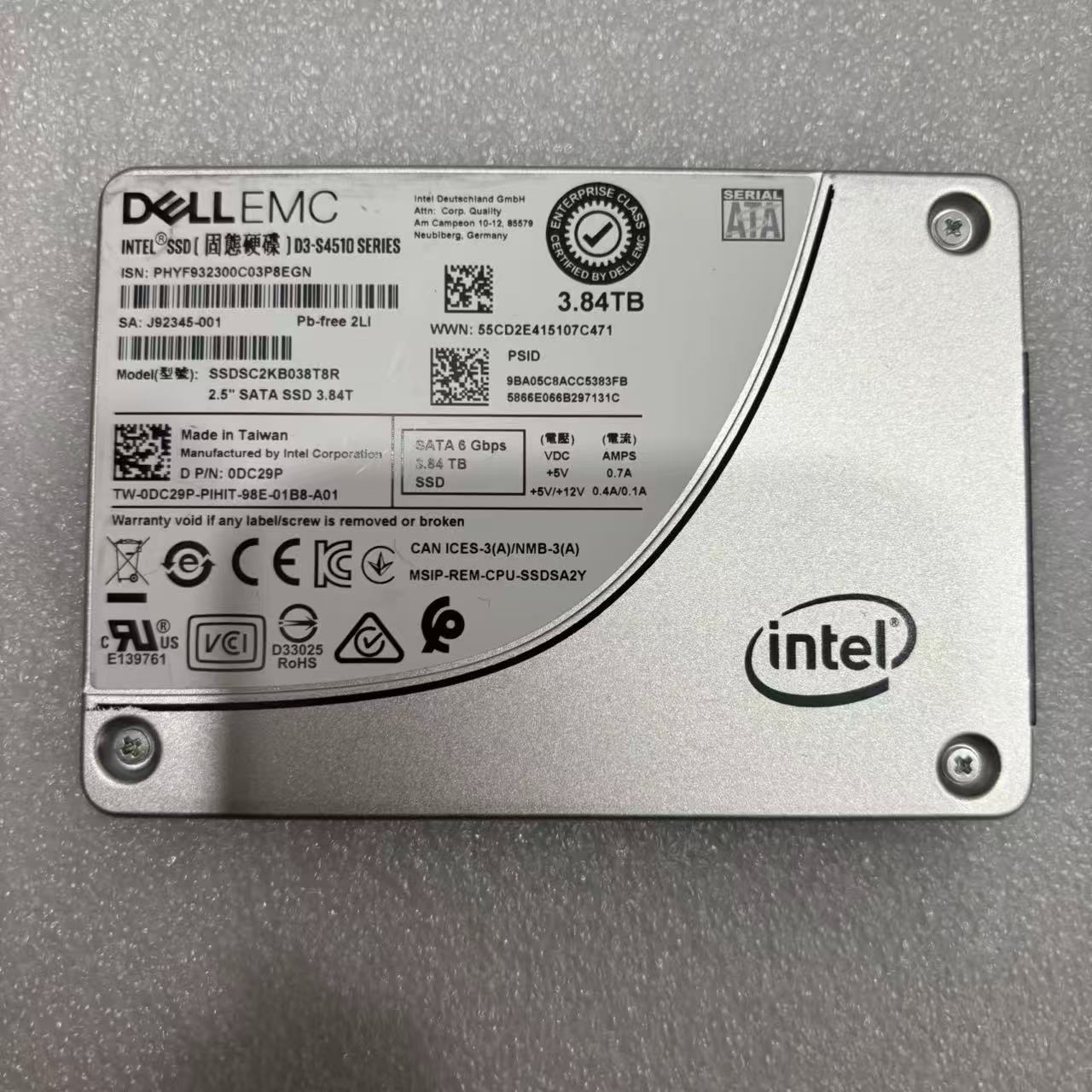 DELL 0DC29P SSDSC2KB037T8R S4510 2.5 inch SATA 6Gbps 3.84TB SSD Hard Drives