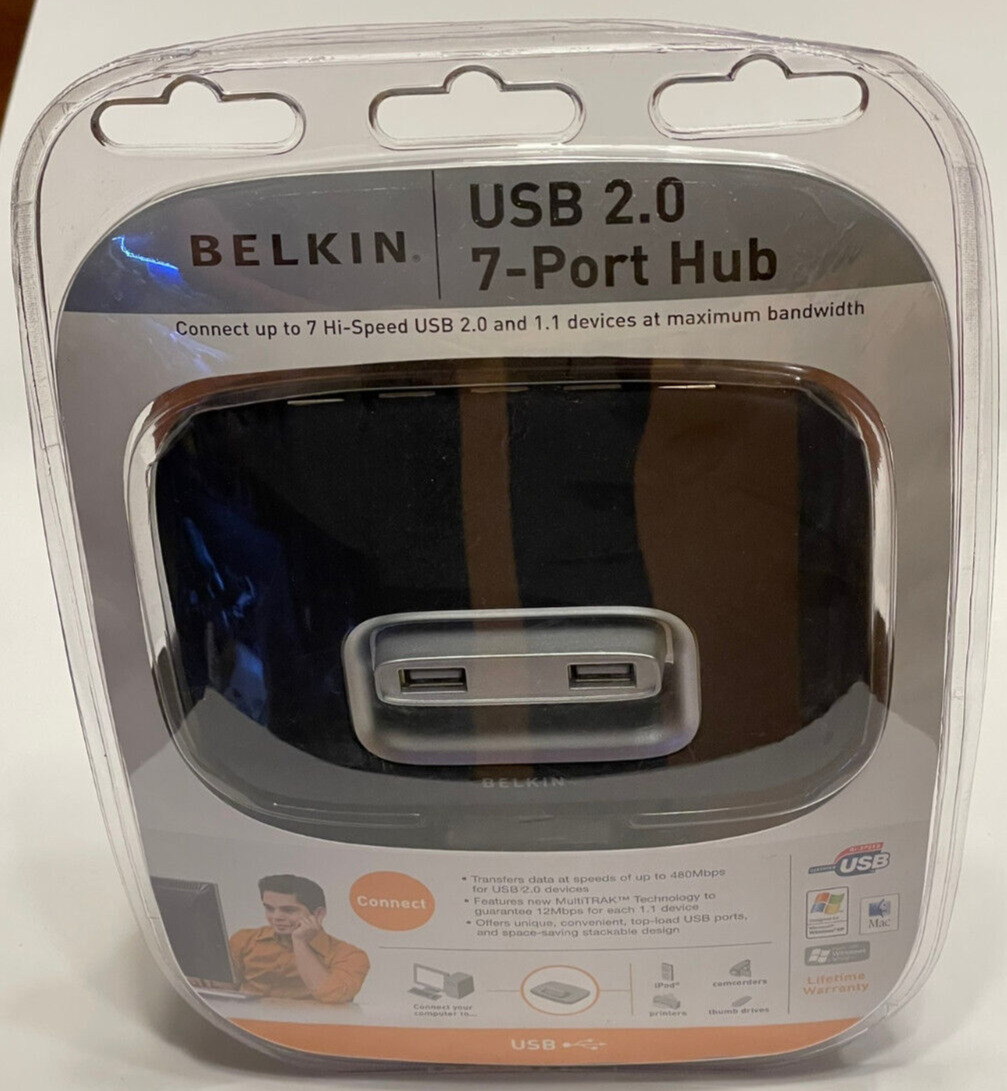 Belkin USB 2.0 7-Port Hub (F5U237v1) - High-Speed Data Transfer - Brand New