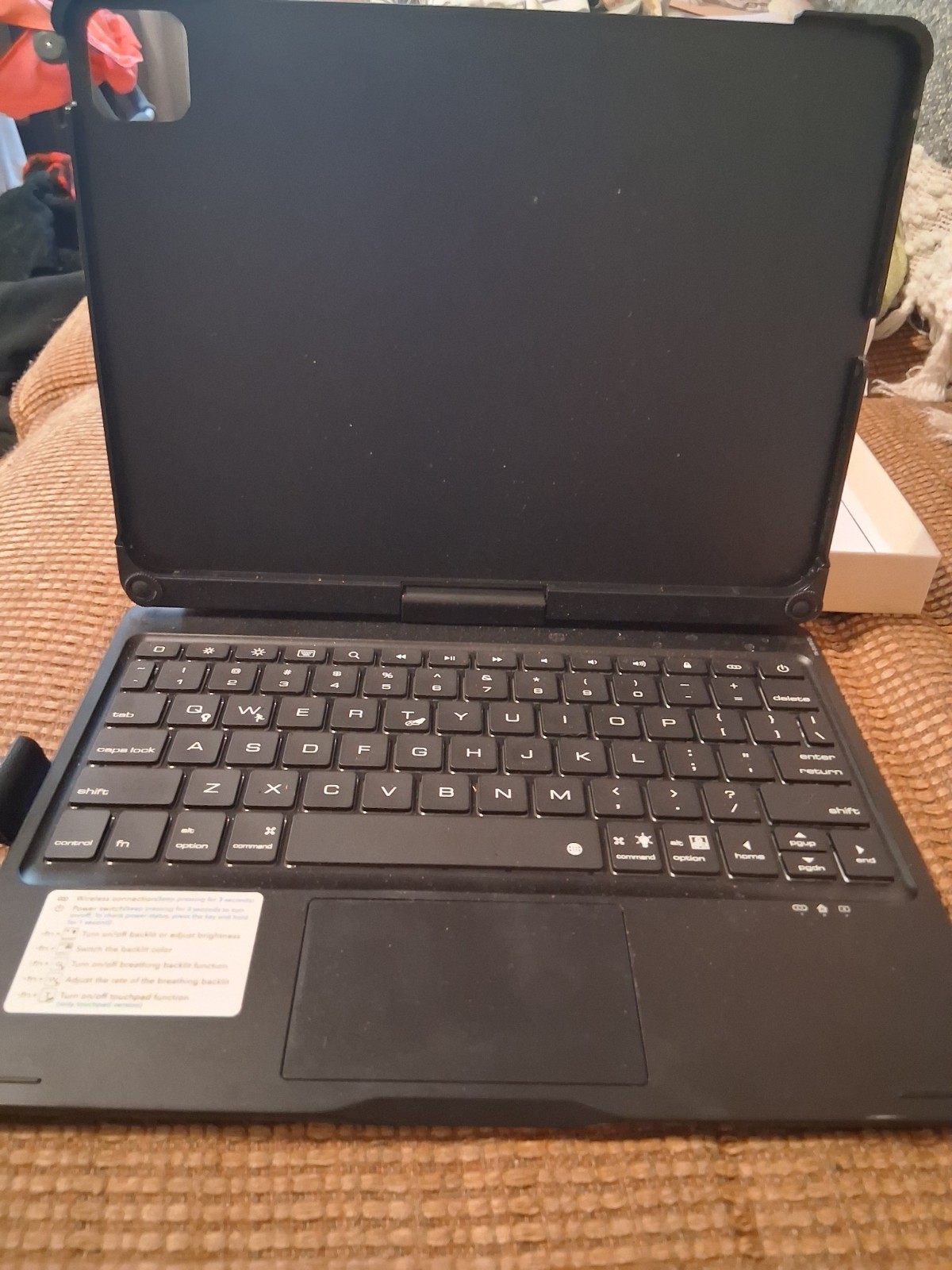 Black Bluetooth Backlit Keyboard Folio Case w/ Built-In Touchpad for Apple iPad