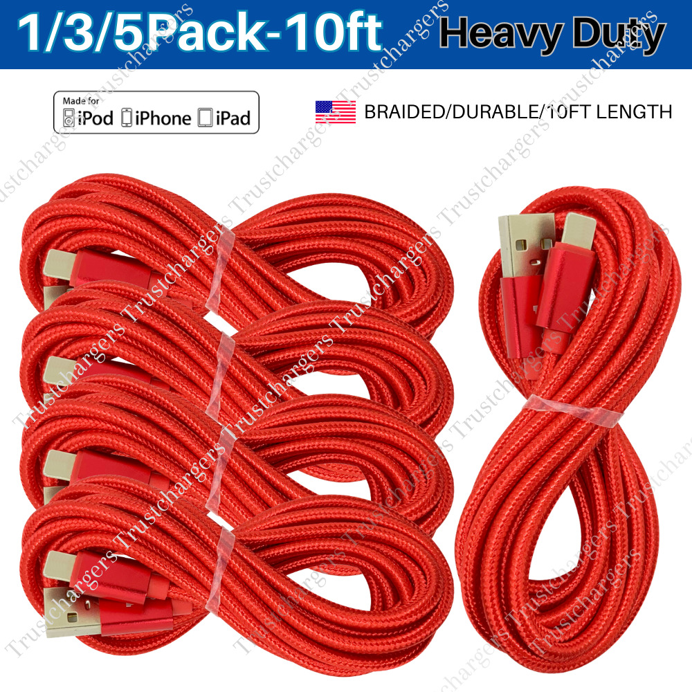 1/3/5Pack 10Ft USB Charger Cable For iPhone 13 11 8 7 6 5 XR iPad Charging Cord