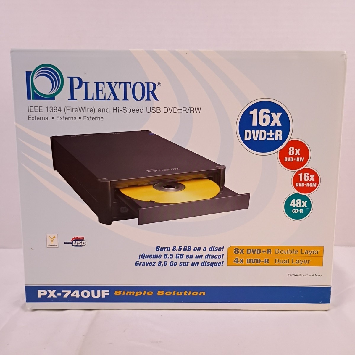 Plextor IEEE 1394 FireWire & High Speed USB DVD-R/RW External PX-740UF Open Box
