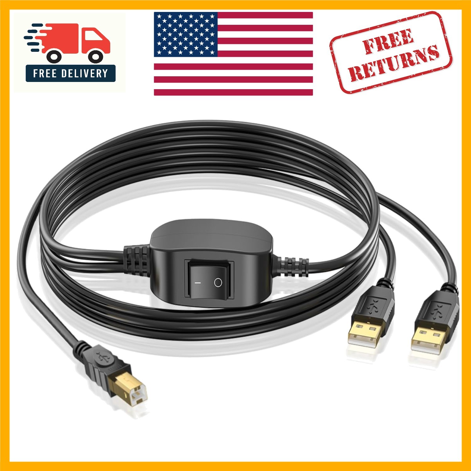 8FT USB Printer Cable Splitter for Two Computers - Easy Sharing Solution