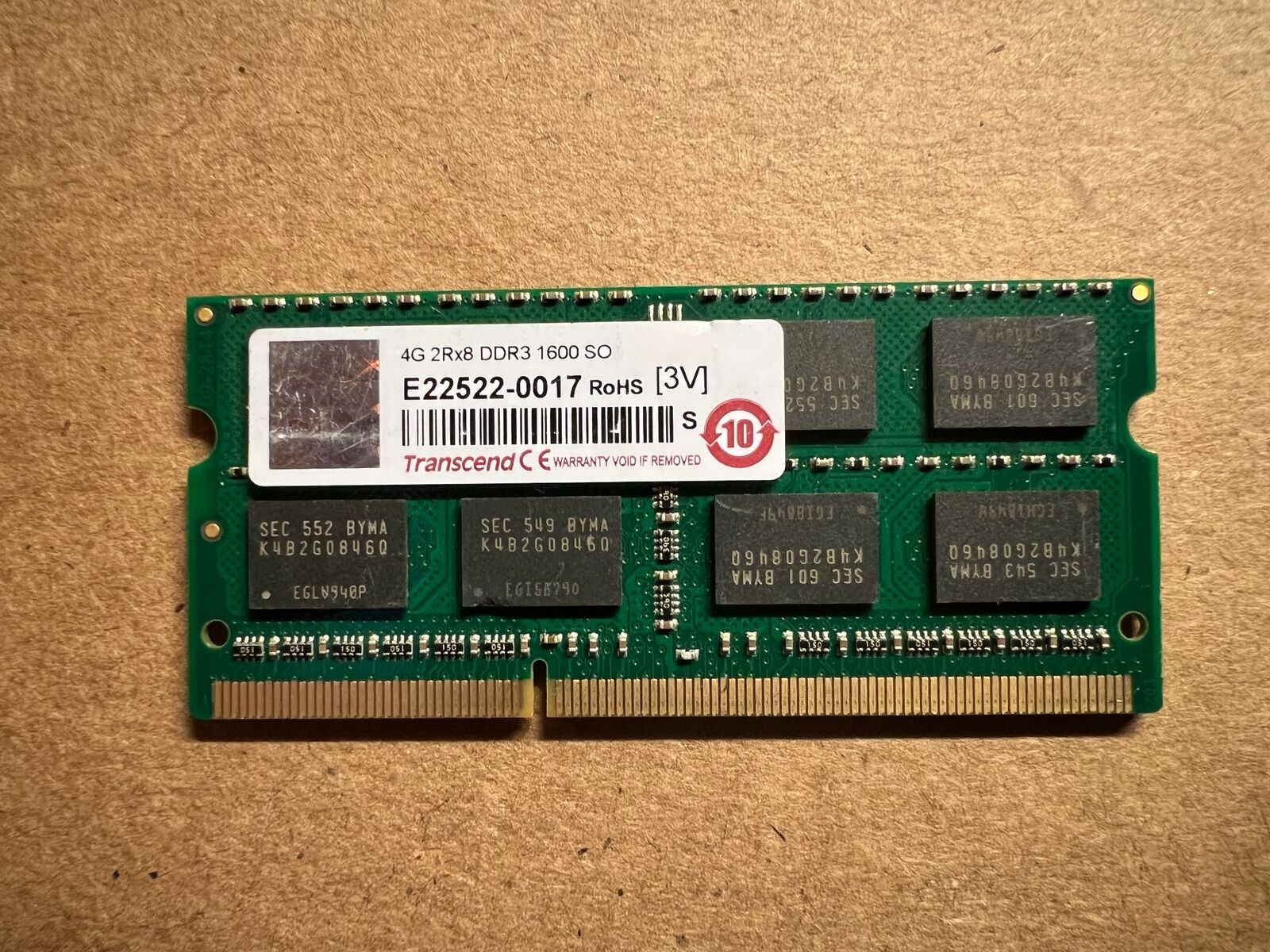 GENUINE TRANSCEND 646661-3011 LAPTOP MEMORY 4G 2RX8 DDR3 1600 SO C6-9(8)