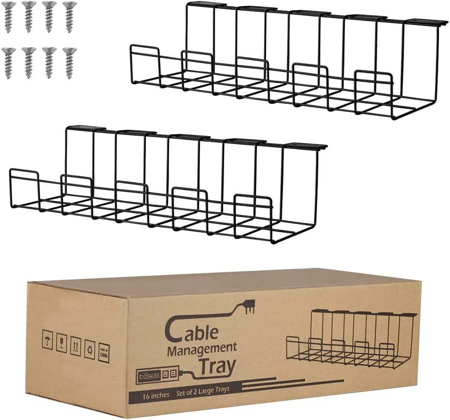 2 Packs Cable Management Tray, 16" under Desk Organizer for Wire Organization, M