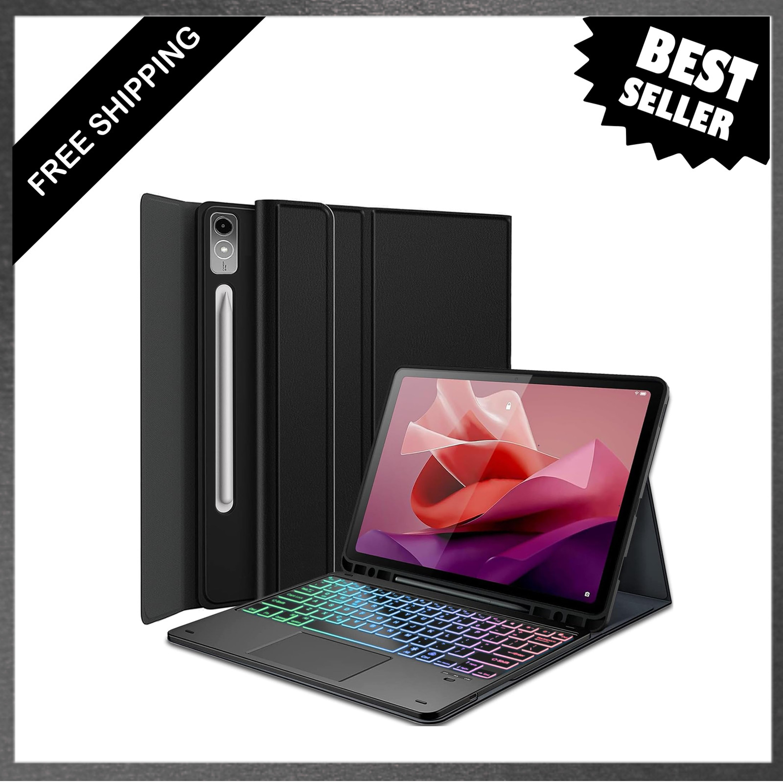 Touchpad Keyboard Case for Lenovo Tab P12 12.7 Inch 2023, Rainbow Backlight