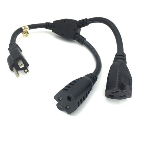 1 Feet US Three Prongs AC Power Y Cable Cord Extension Splitter 14AWG Heavy Duty
