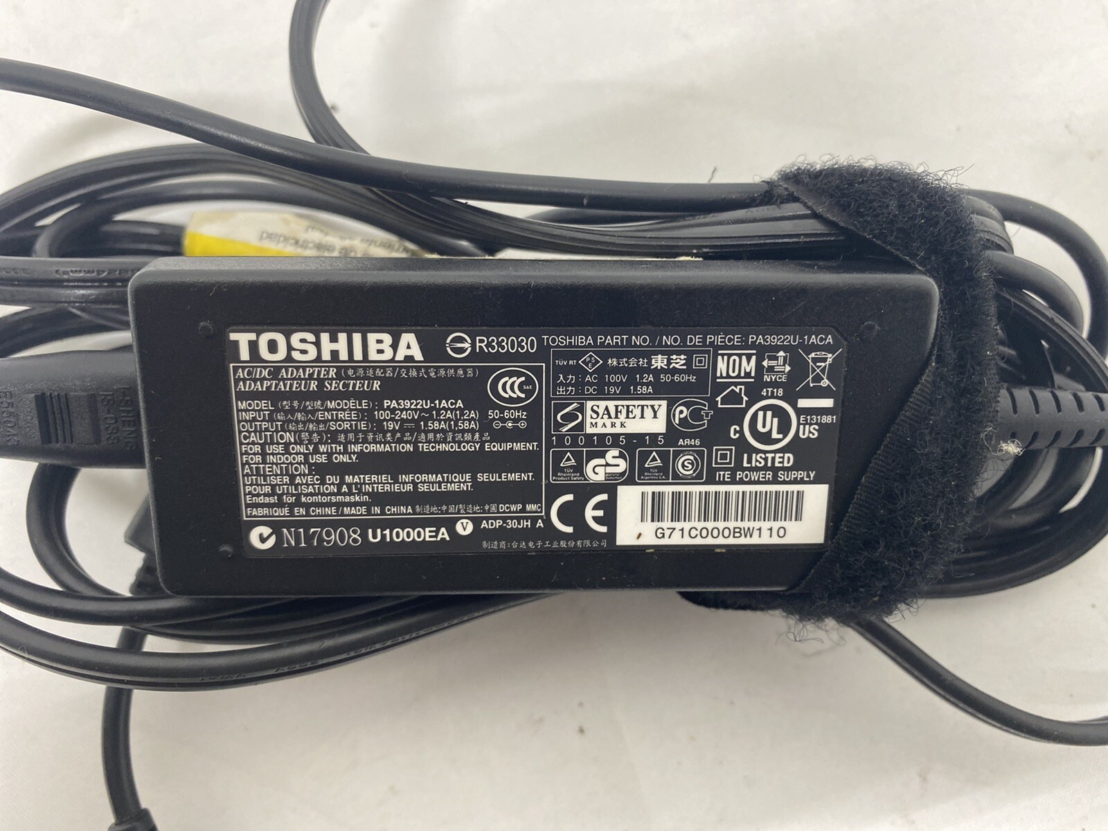 Genuine Toshiba Thrive Charger AC Adapter Power Suply PA3922U-1ACA 19V 1.58A 30W
