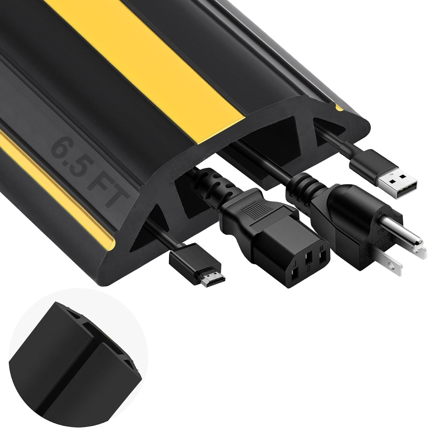 6.5FT Floor Cord Cover Heavy Duty Cable Cover Protector with 3 Channels Exten...