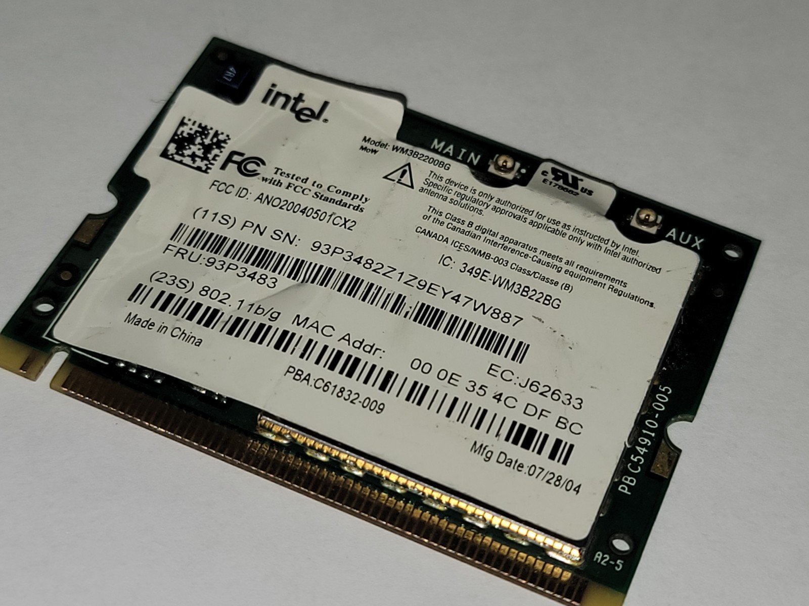 Original IBM Thinkpad T40 T41 T42 T43 Intel PRO/Wireless WM3B2200BG 93P3483