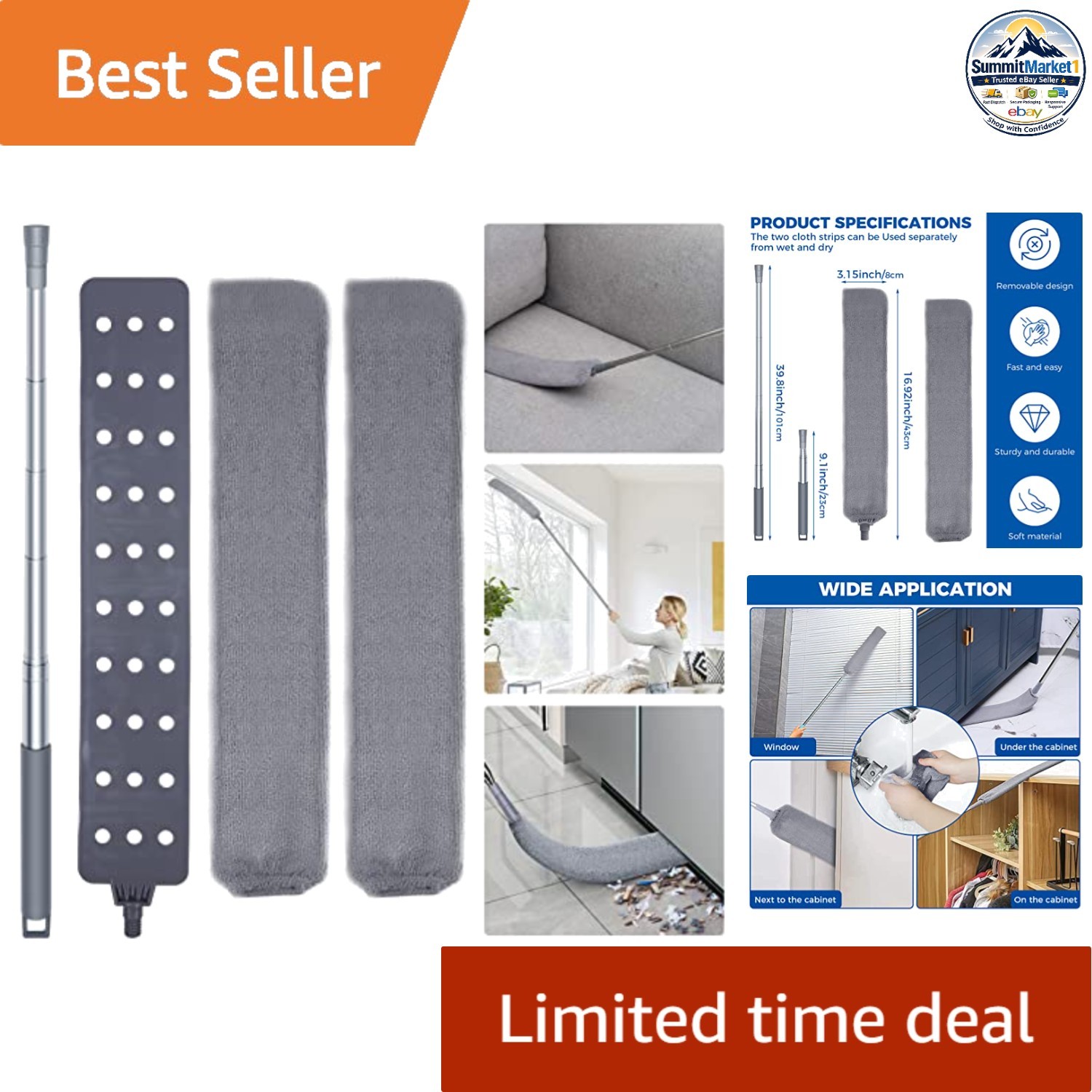 Gap Duster 4 PCS Retractable 60 in Microfiber Cloths Washable Under Appliance