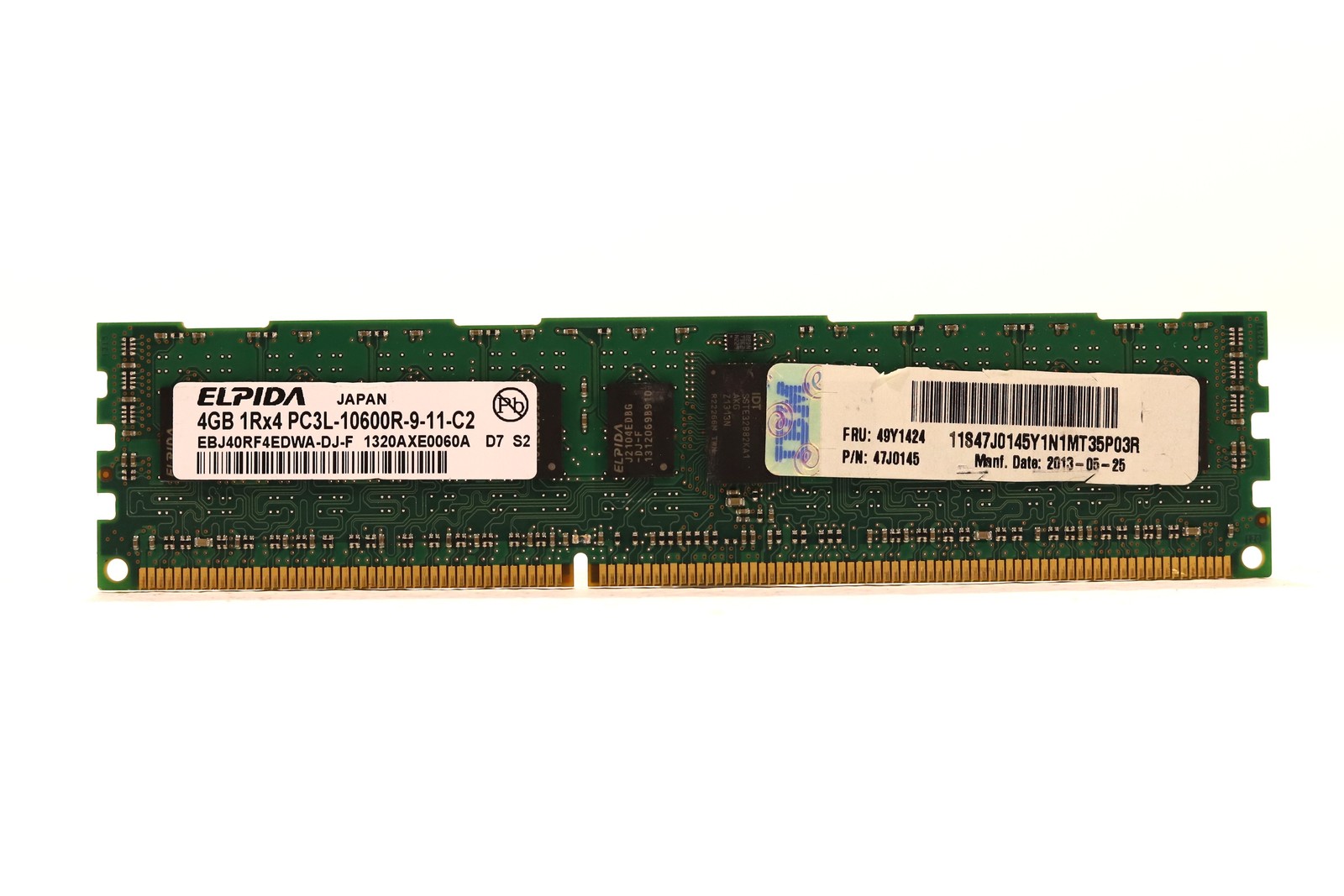 Elpida 4GB 1Rx4 PC3L-10600R-9-11-C2 ECC REG Server Memory P/N: EBJ40RF4EDWA-DJ-F