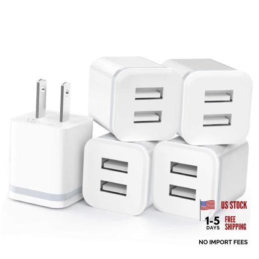 USB Wall Charger, 5-Pack 2.1A/5V Dual Port USB Cube Power Adapter Charger Plug