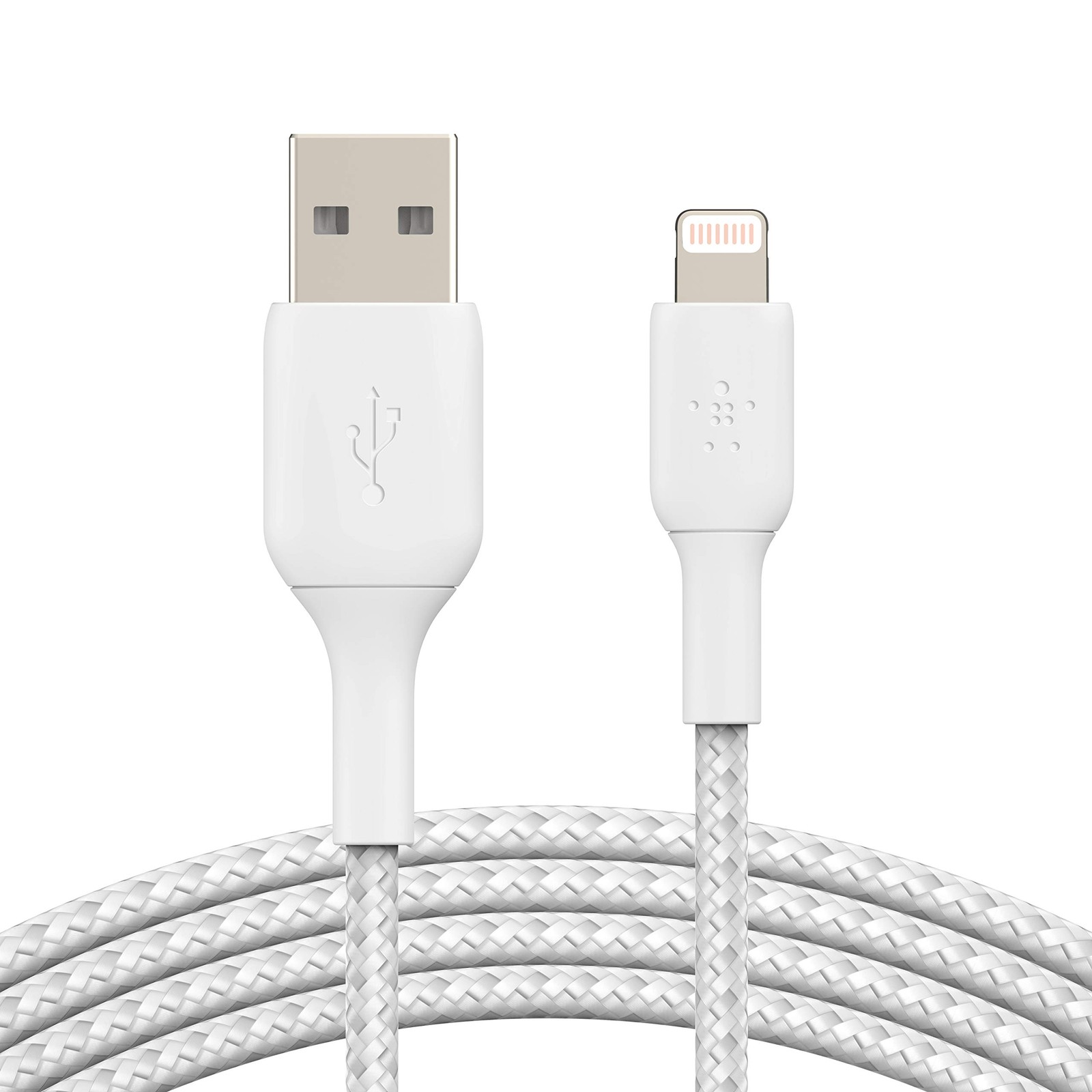 Belkin, BoostCharge Braided Lightning Cable - 6.6ft/2M - MFi 6.6 FT, White