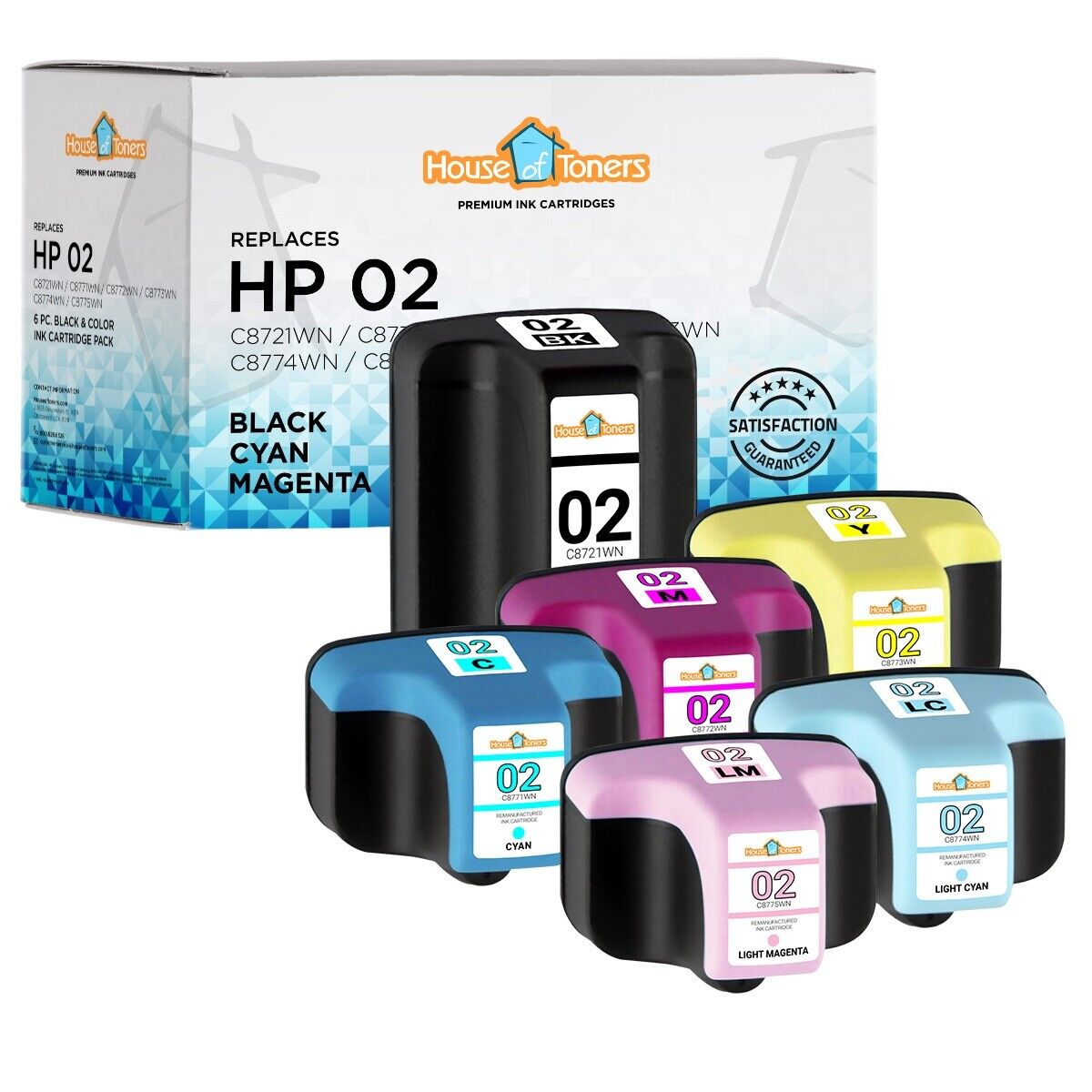 6PK non-OEM 02 for HP (B/C/M/Y/PM/PC) (for HP 02, for HP-02, for HP02)