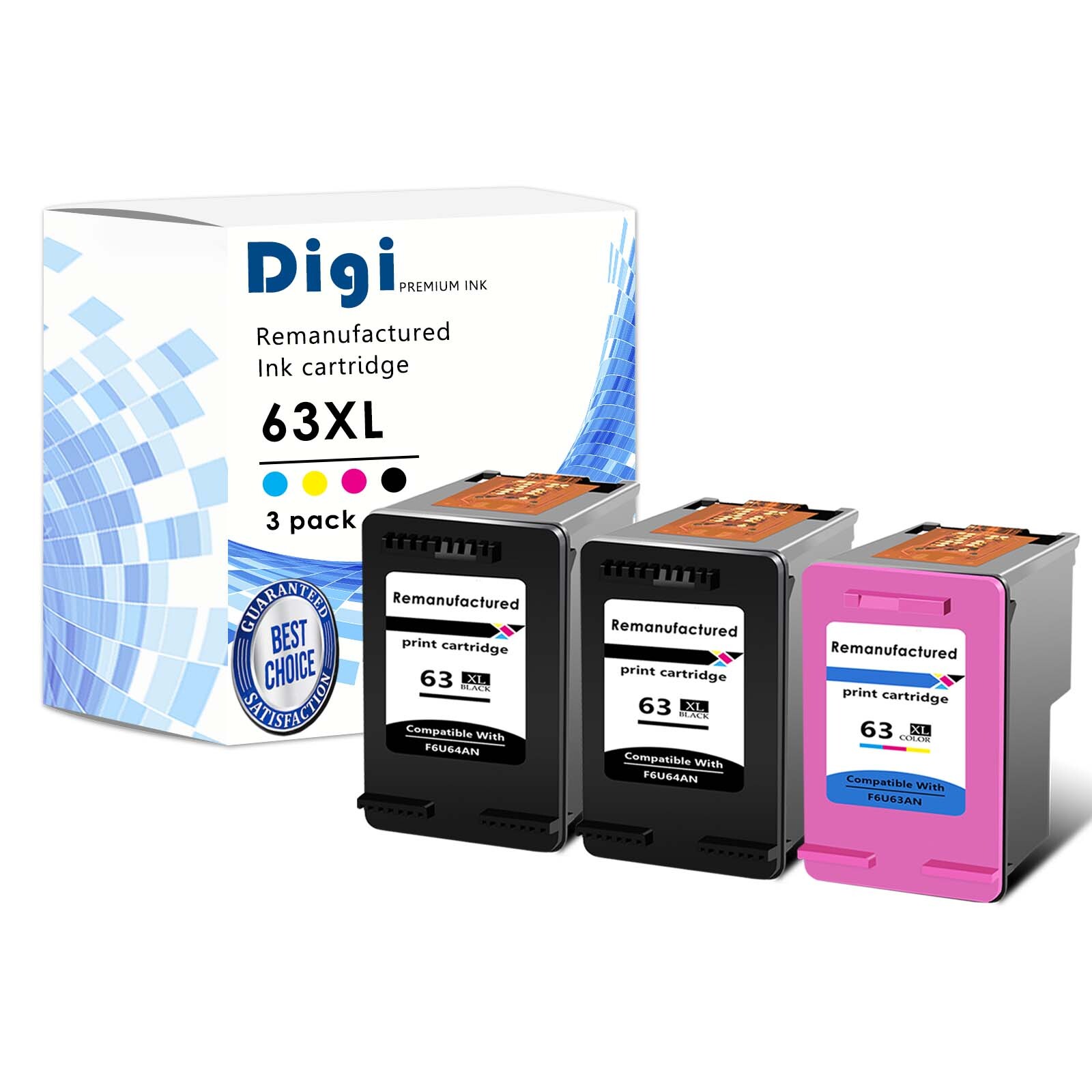 3PK Black Color 63XL Generic Ink Cartridge FOR HP OfficeJet 3830 5252 5255 5258 