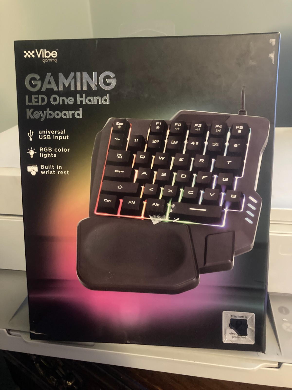 Vibe Gaming LED One Hand Keyboard Lighted RGB Wired USB Black Wrist Rest