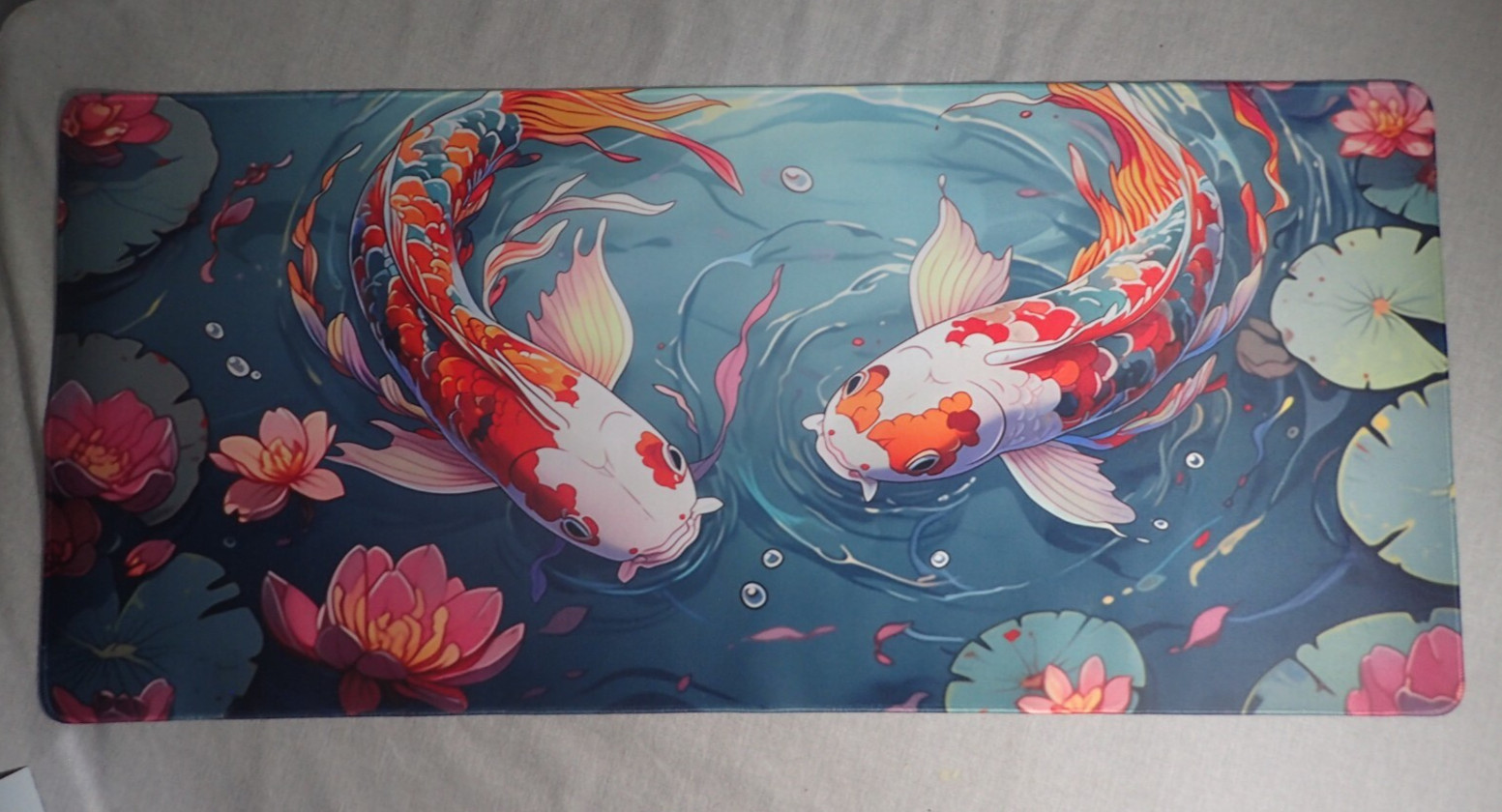 Koi Mouse Pad Extended Lg Desk Mat Japanese Koi Fish Nonslip Mousepad 34⅞"x15½"