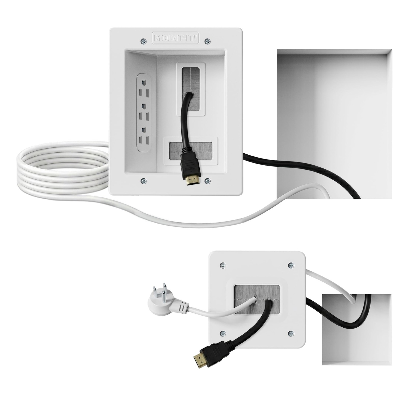 Mount-It in-Wall TV Cable Management Kit with Recessed Power - White/Gray 