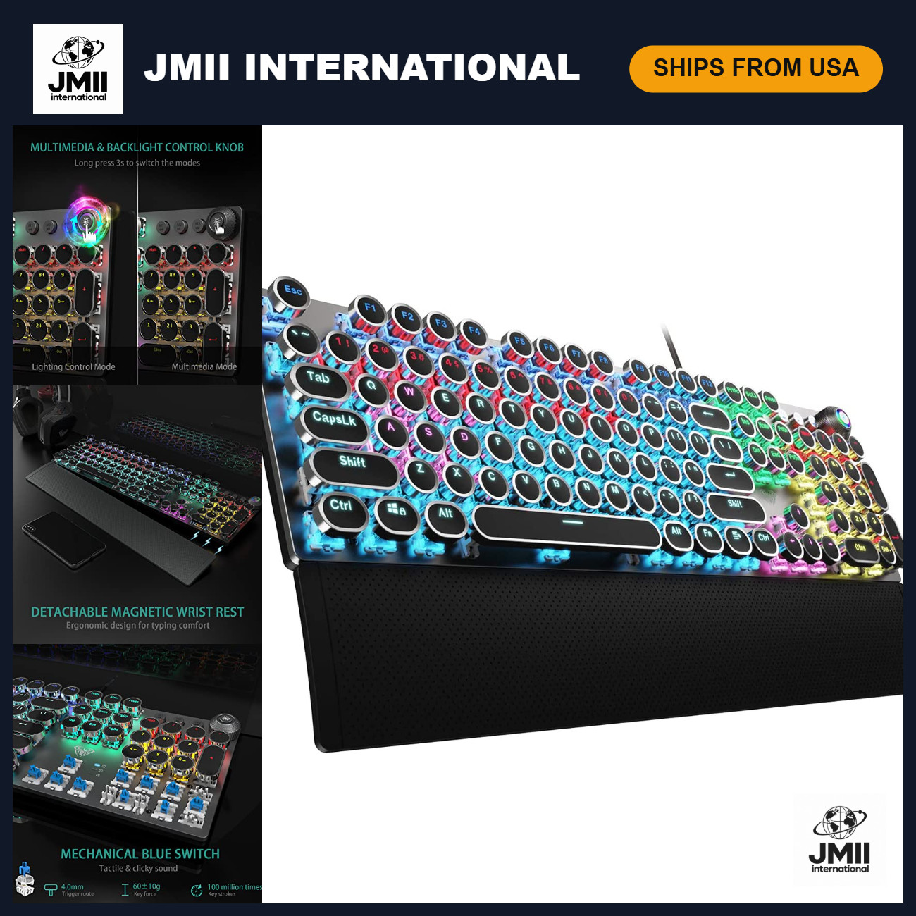 Typewriter Style Mechanical Gaming Keyboard, Wired 104 Keys, Retro Design, RGB L
