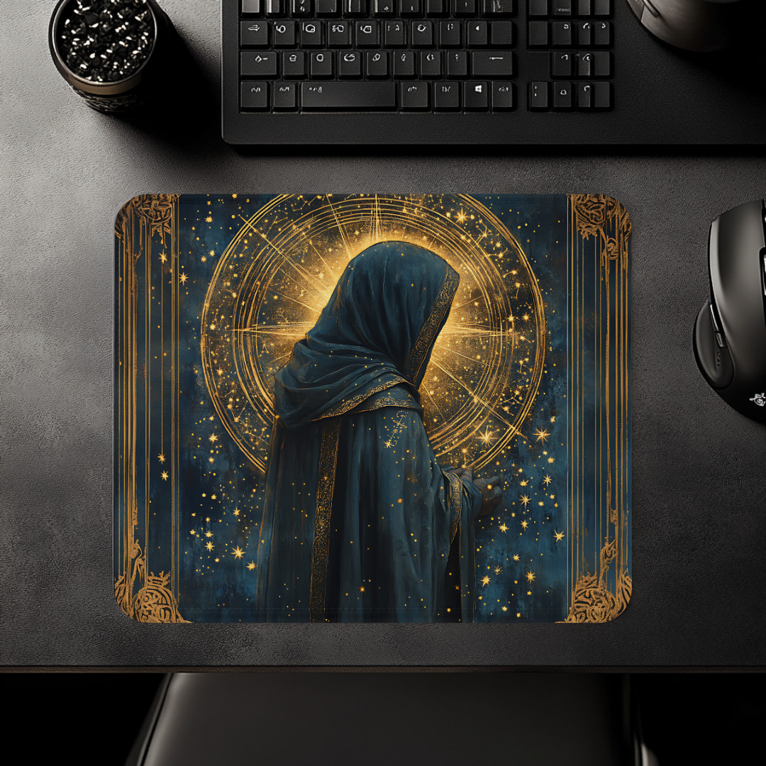 Mystic Mouse Pad, Celestial Art Design, Fortune Teller Moon and Stars Theme, 9x8
