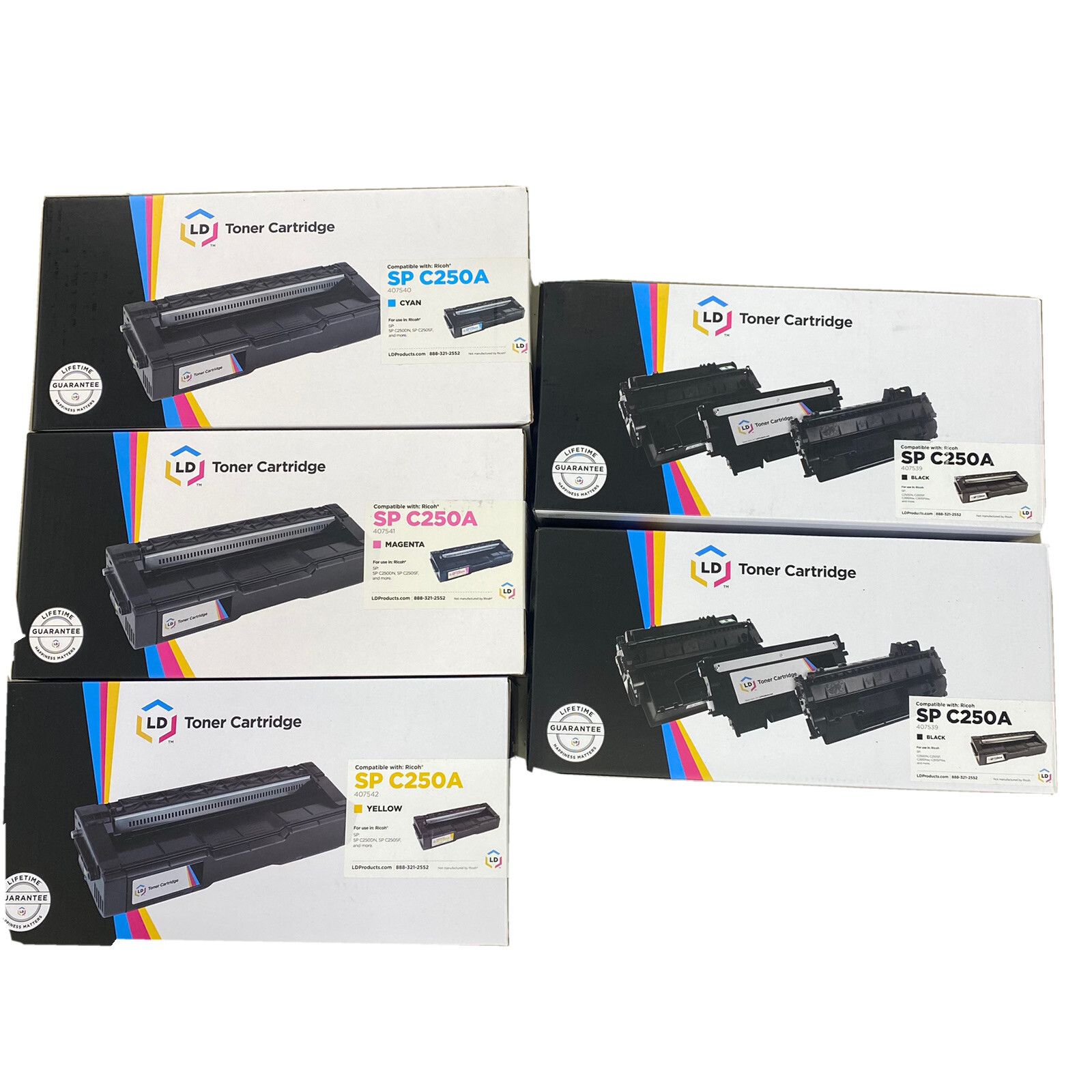 LD Compatible Ricoh SP C250A Toner Cartridges 2 Black 1 Cyan 1 Magenta 1 Yellow