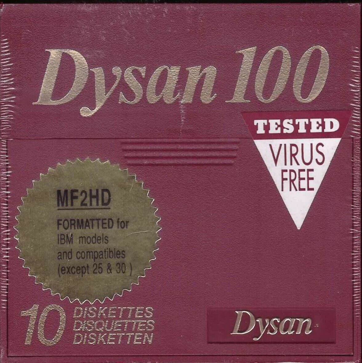 Sealed box of ten Dysan preformatted 3½-inch double side high density diskettes 