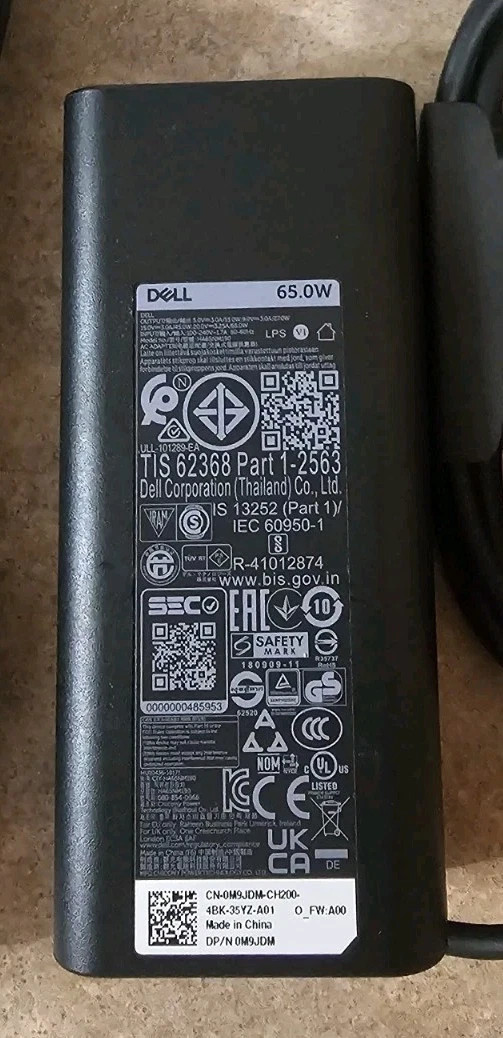 New Charger For Dell Pro USBC Power Cable 65W 0M9JDM M9JDM