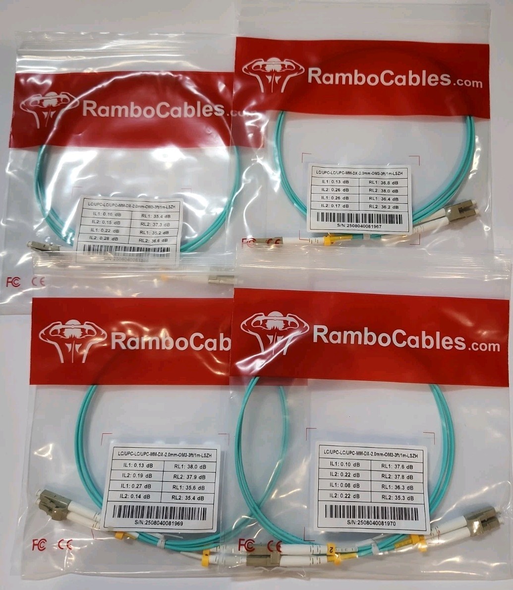 4-Pack 1 Meter/3ft OM3 LC to LC Duplex Multimode Fiber Patch Cable