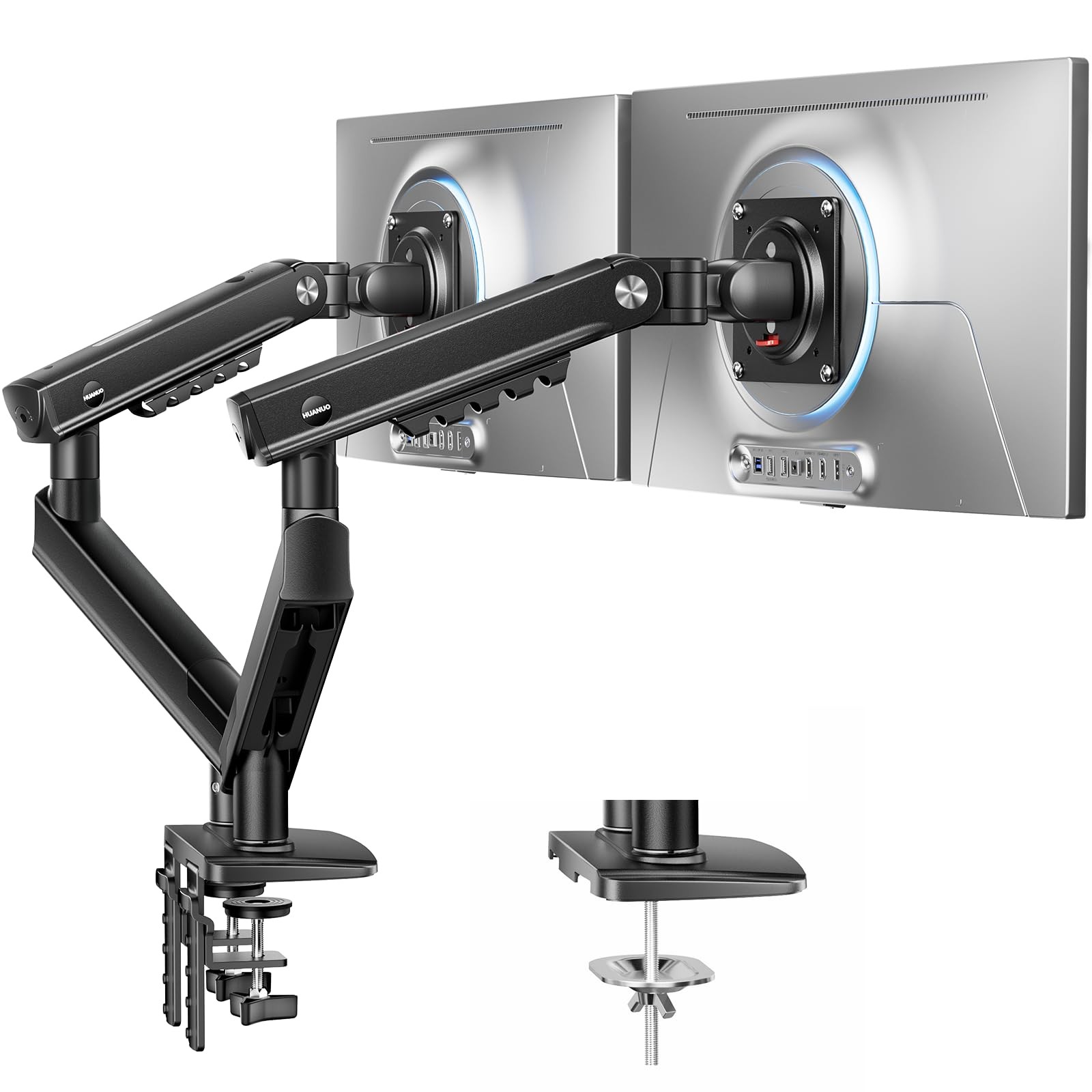 HUANUO FlowLift Pro Dual Monitor Mount for 13–27" Screens, 13–27", Black