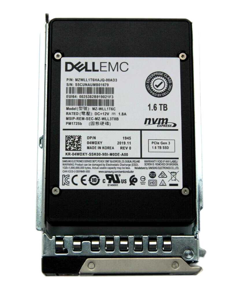 Dell Enterprise PM1725b 1.6TB U.2 NVMe PCIe Gen3 2.5