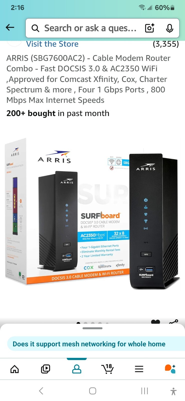 ARRIS ‎SBG7600AC2-RB Cable Modem Plus - Black