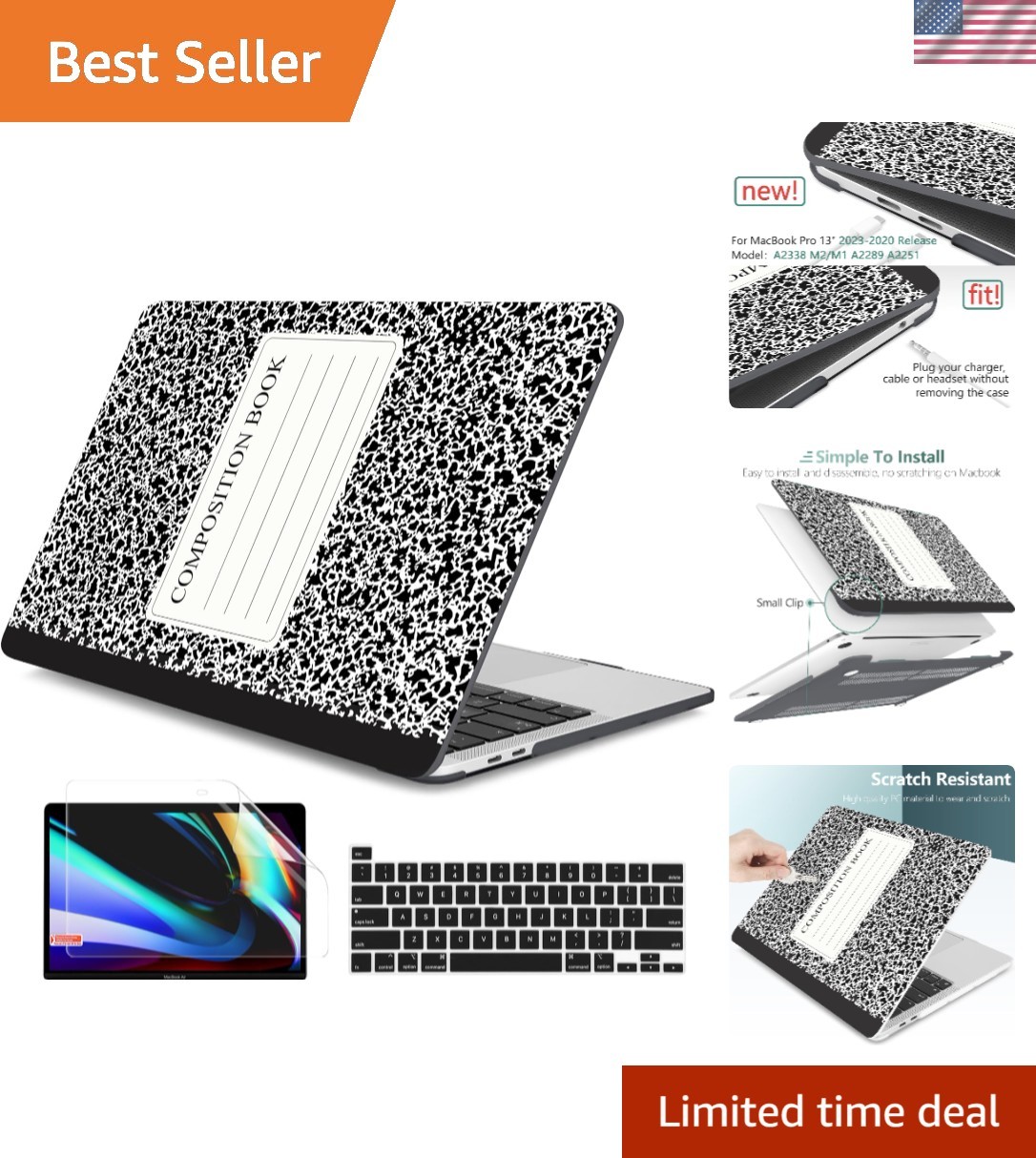 Stylish Hard Shell Case for MacBook Pro 13 inch - Anti-Slip & Ventilated Cover