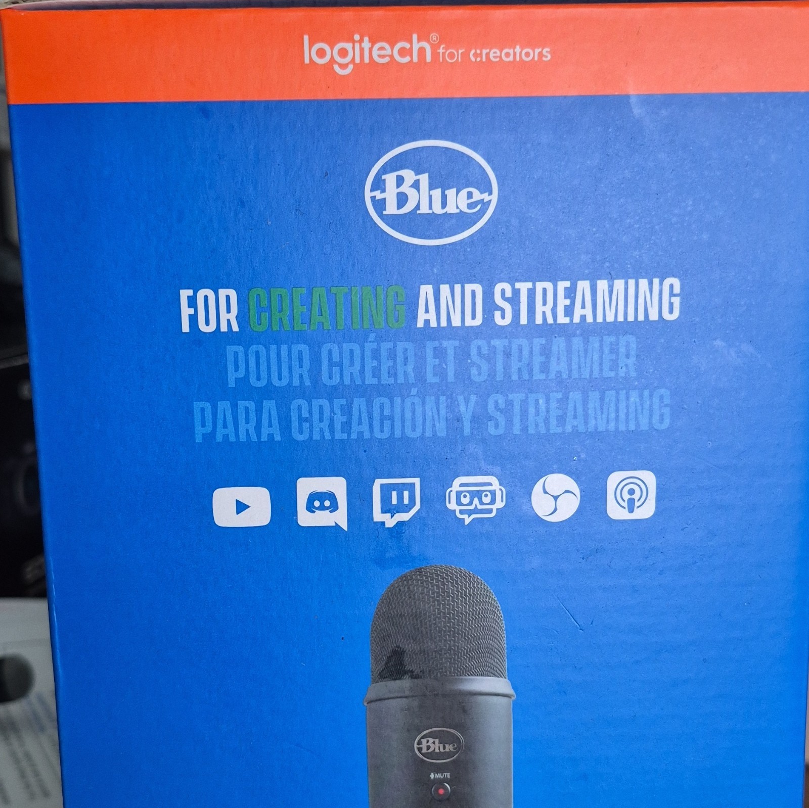 Blue Yeti Creator Microphone, USB/USB-C Bluetooth Wireless, Blue/Orange