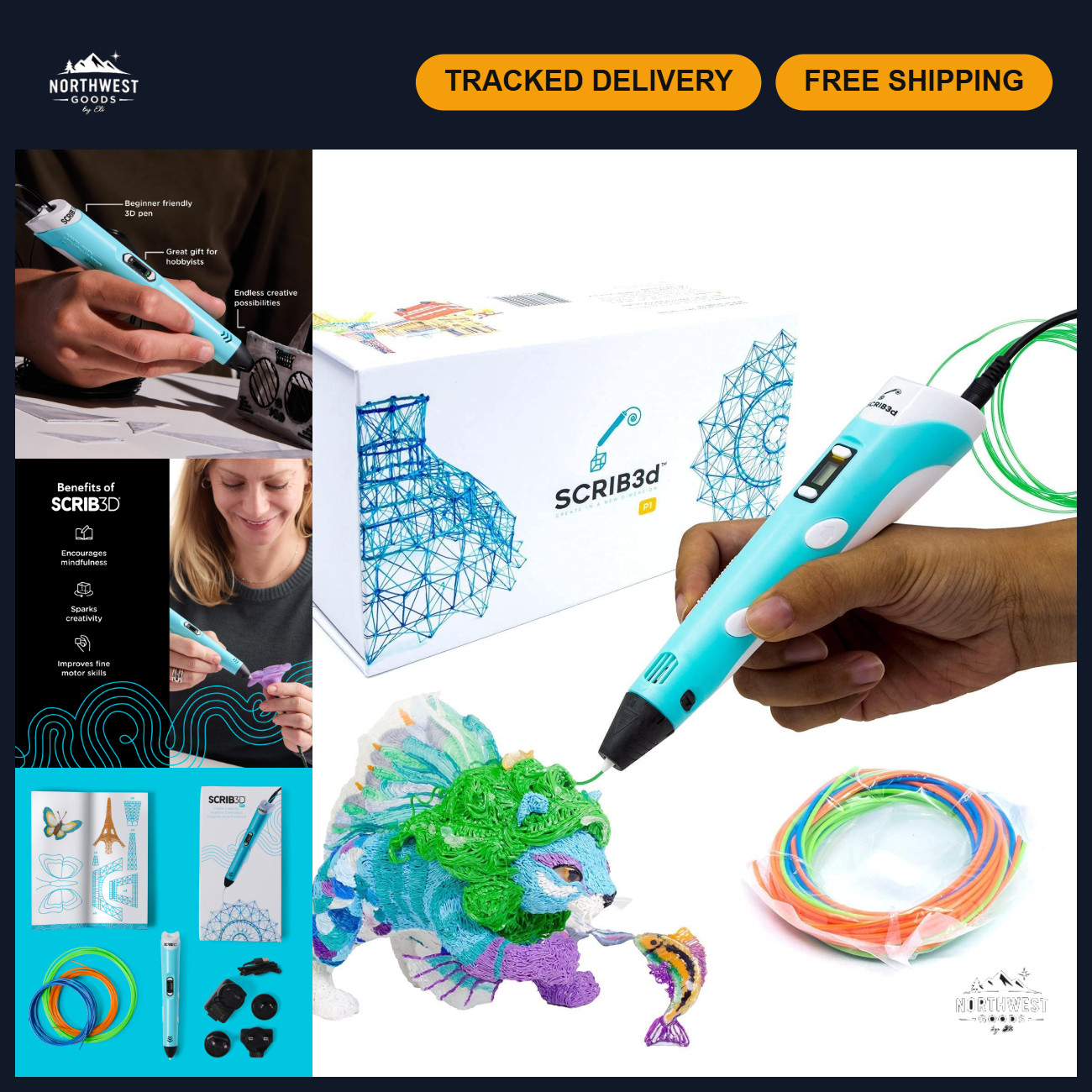 3D Printing Pen with Display - Includes 3 Colors PLA Filament, Stencil Book & Gu