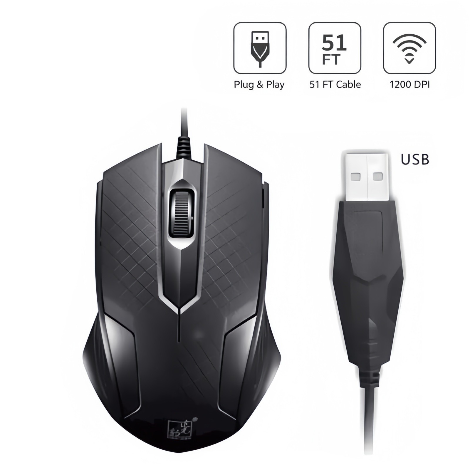 Wired USB Ergonomic Optical Mouse 1200DPI Plug&Play Mice For PC Laptop Windows