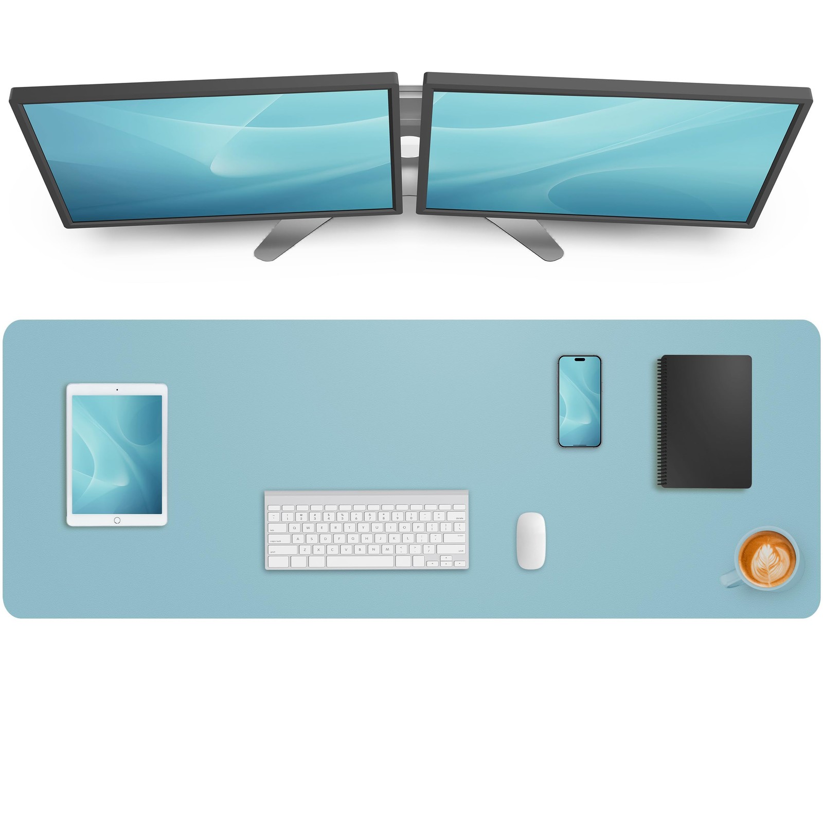 1 PC Light Blue PU Leather Large Desk Pad Blotter Protector 48x17 In