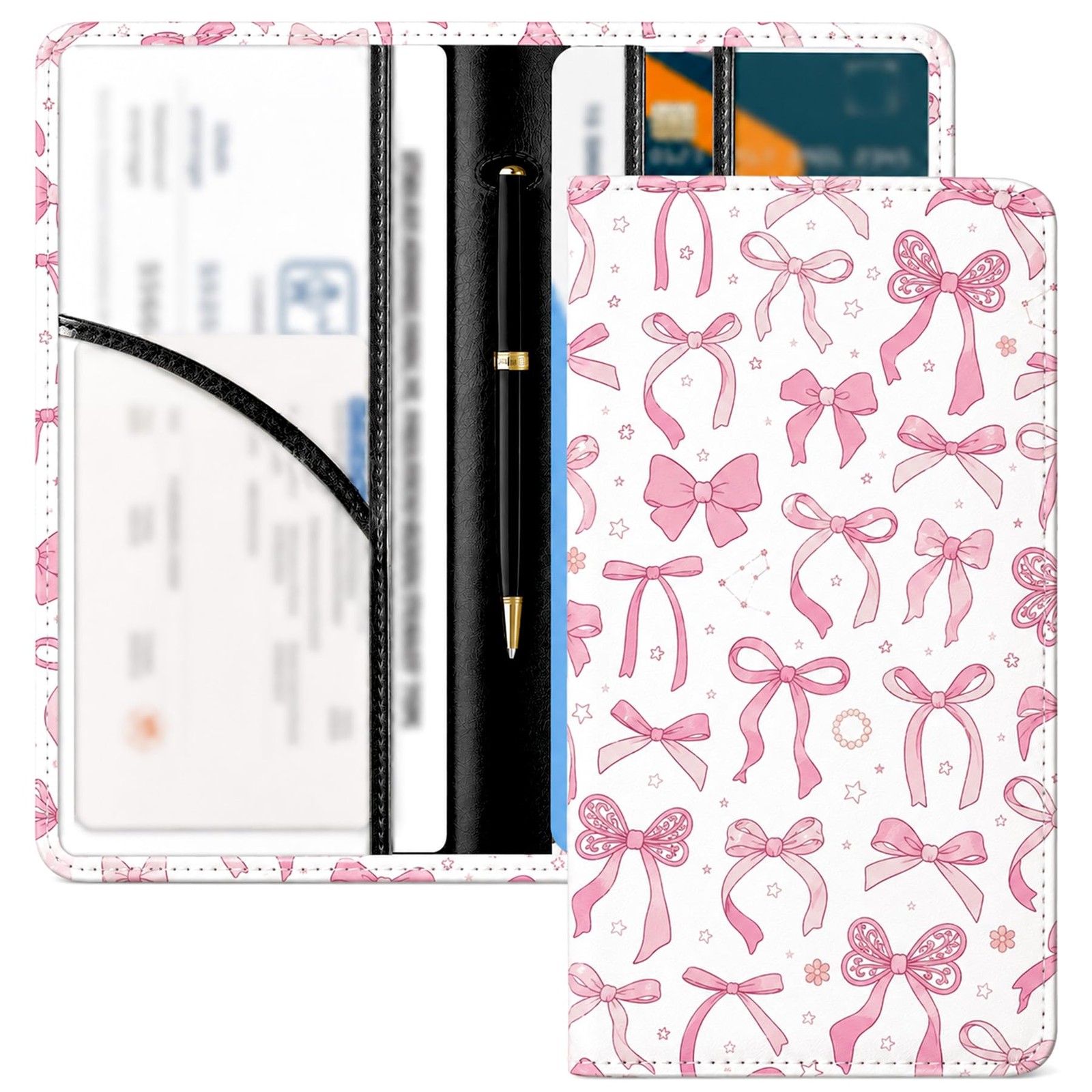 Pink Bow Car Registration and Insurance Holder Faux Leather 6 Card Slots