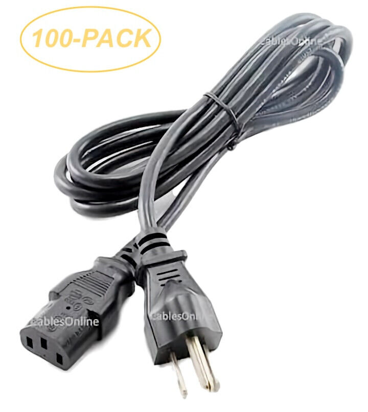 100-PACK 6ft PC Power Cord / Cable with 3-Conductor Power Plug,  PC-306