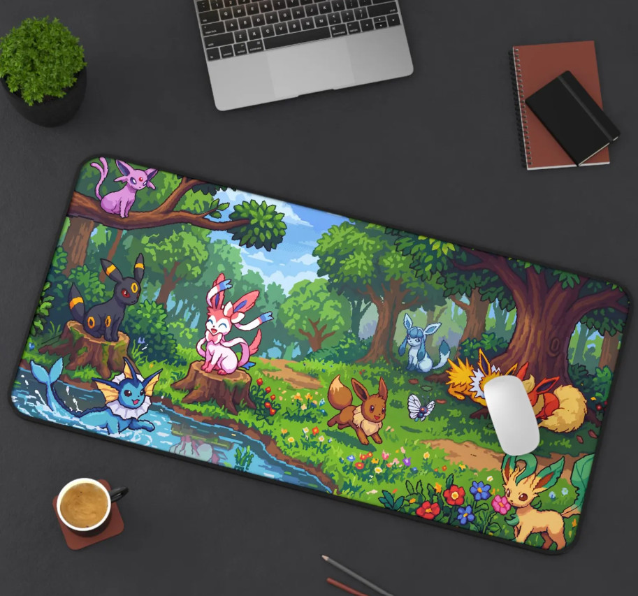 Enchanted Pokémon Forest Desk Mat | Eeveelutions Characters, Play Mat, Mouse Pad