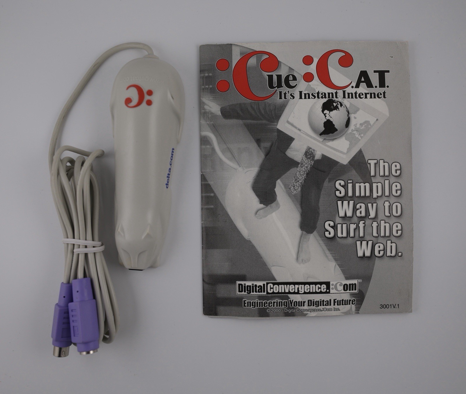 Vintage Digital Convergence CueCat Barcode Scanner + Manual PS/2 2000