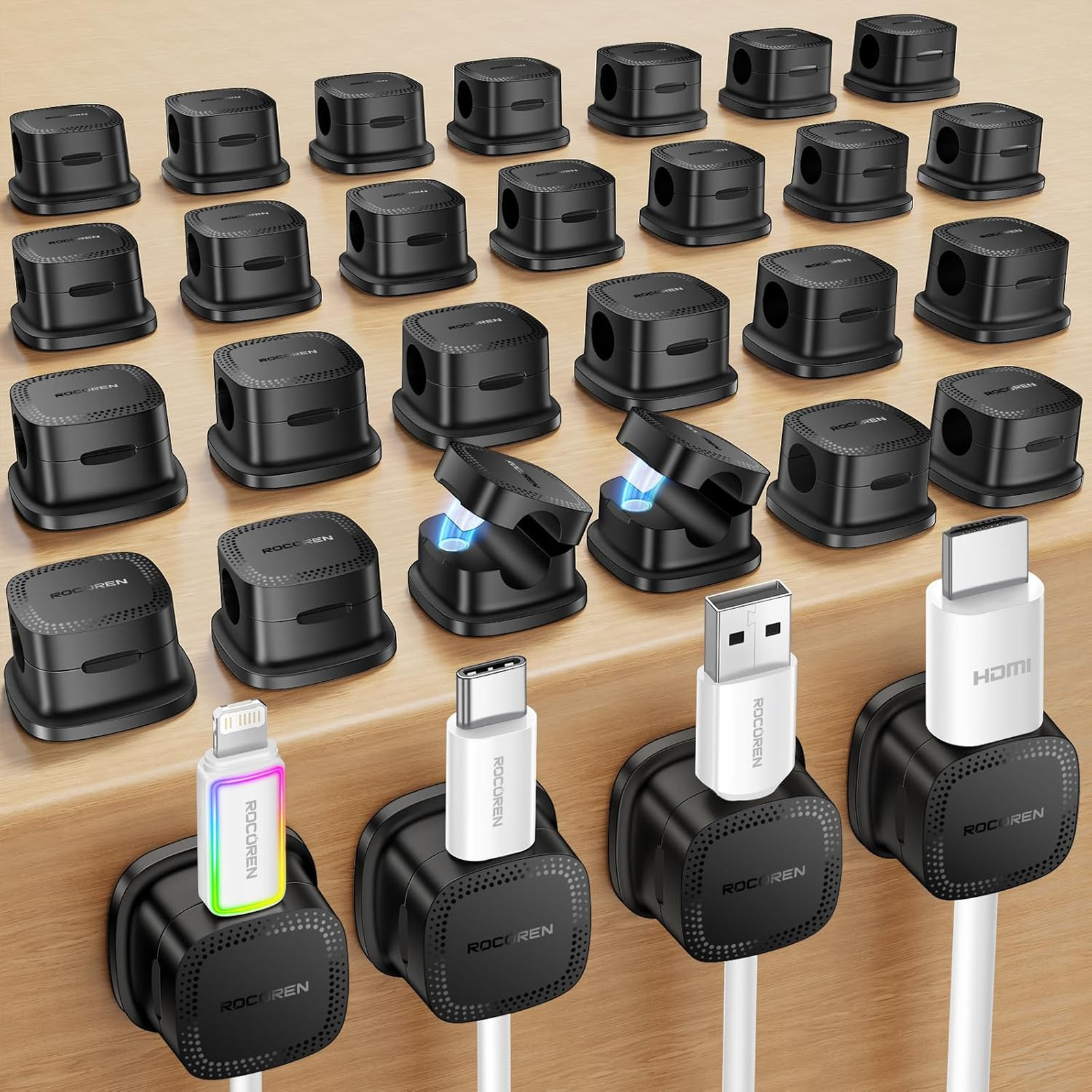 30 Pack Magnetic Cable Clips Cord Organizer Adjustable Wire Holder Desk