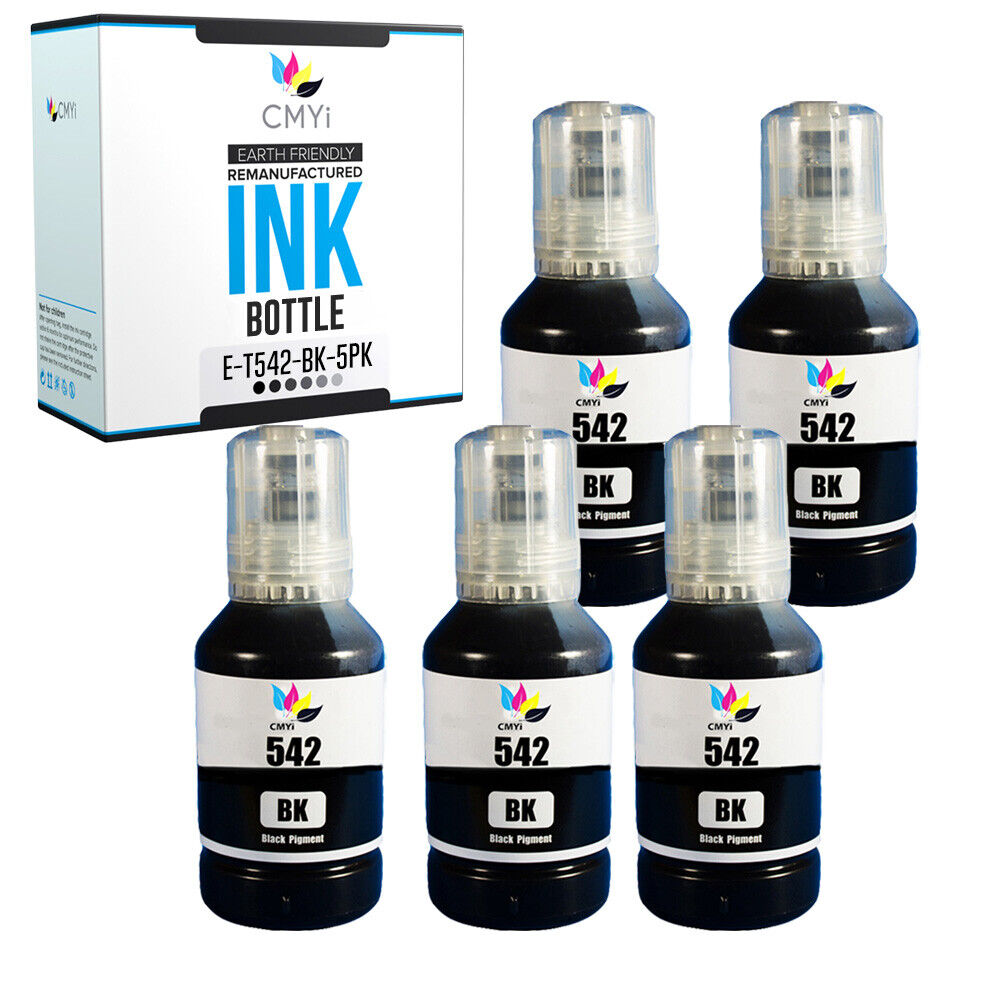 5PK Black 542 Ink Bottles Replacement for Epson T542 Fits EcoTank Pro Printer