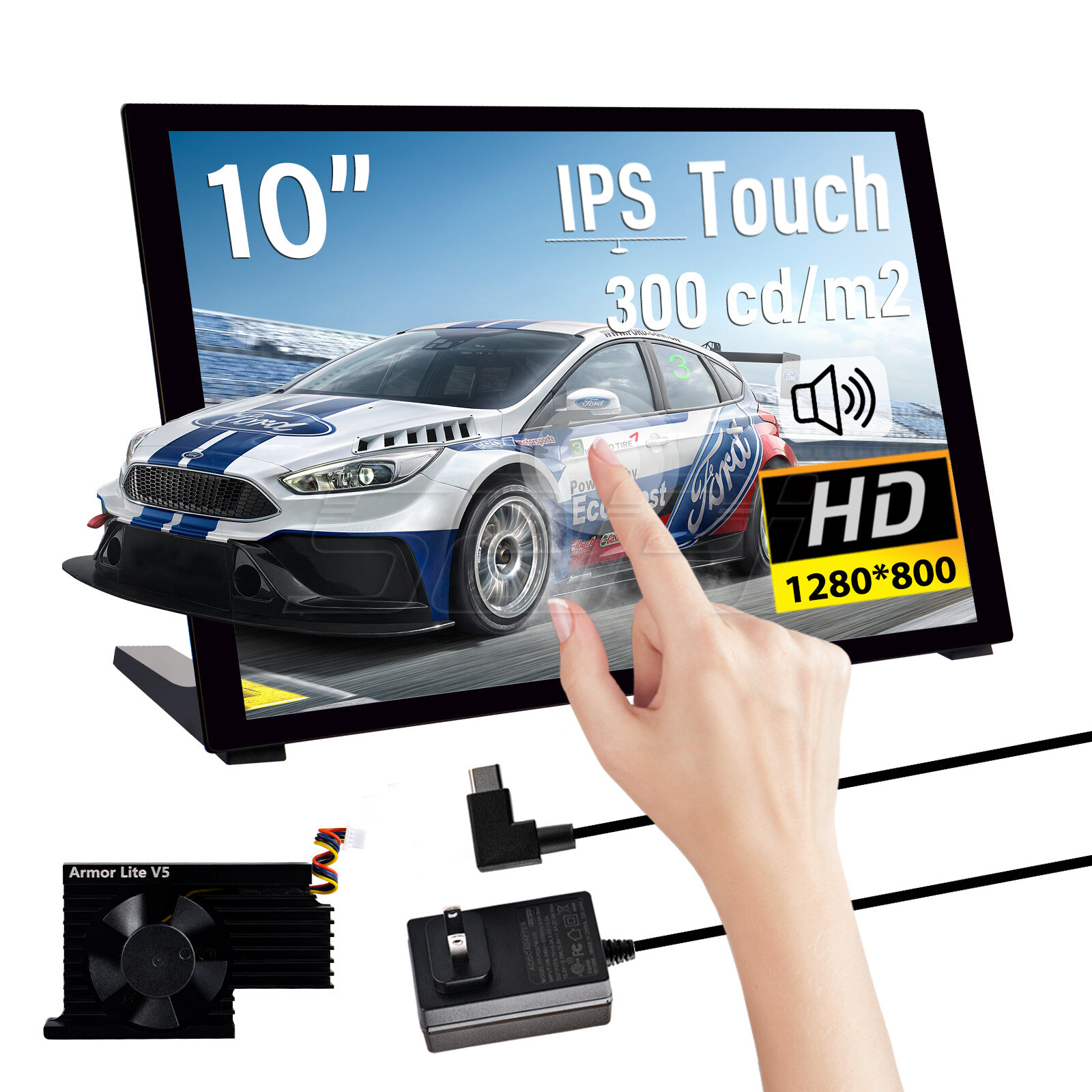 10.1 inch 1280x800 WXGA Capacitive Touch Screen with Speakers, Mount Hole RPI
