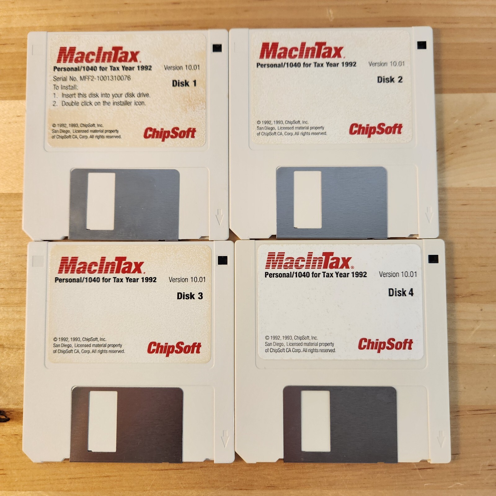 ChipSoft MacInTax Personal/1040 1992 v10.01 3.5" Disks, Disk 1 2 3 4