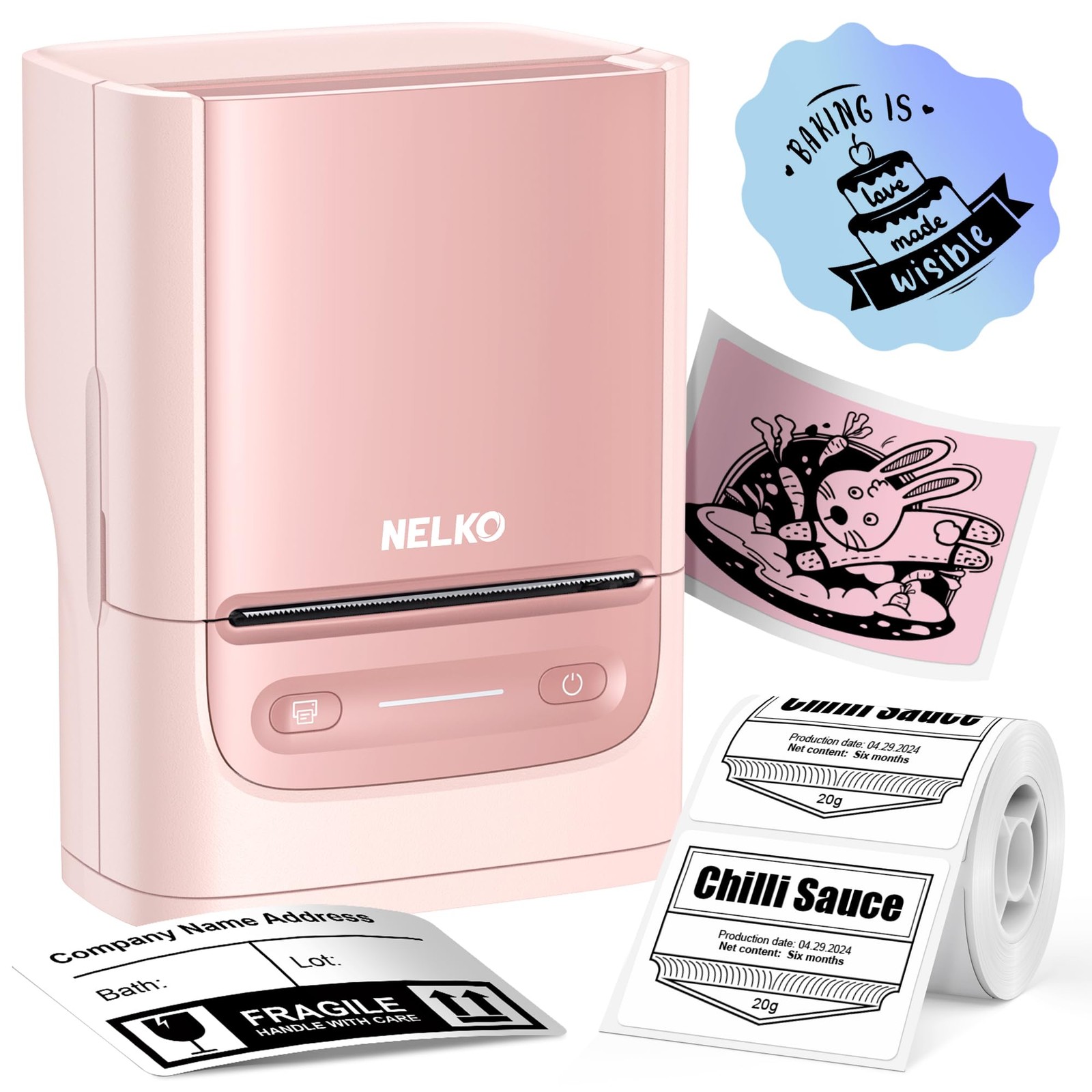 Nelko PM220 Bluetooth Label Maker Portable Pink Printer for iOS Android PC