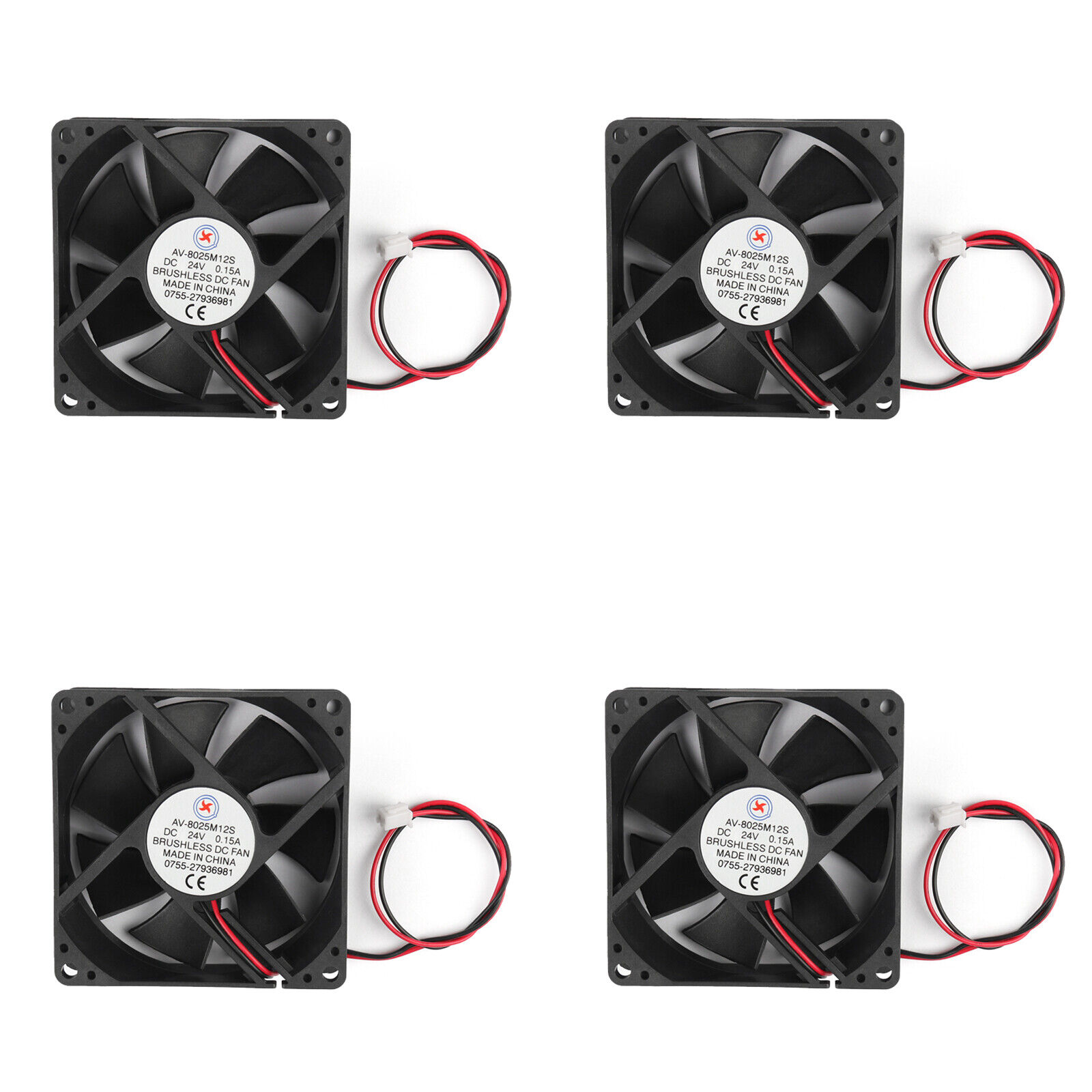 4Pcs DC Brushless Cooling PC Computer Fan 24V 8025s 80x80x25mm 0.15A 2 Pin Wire