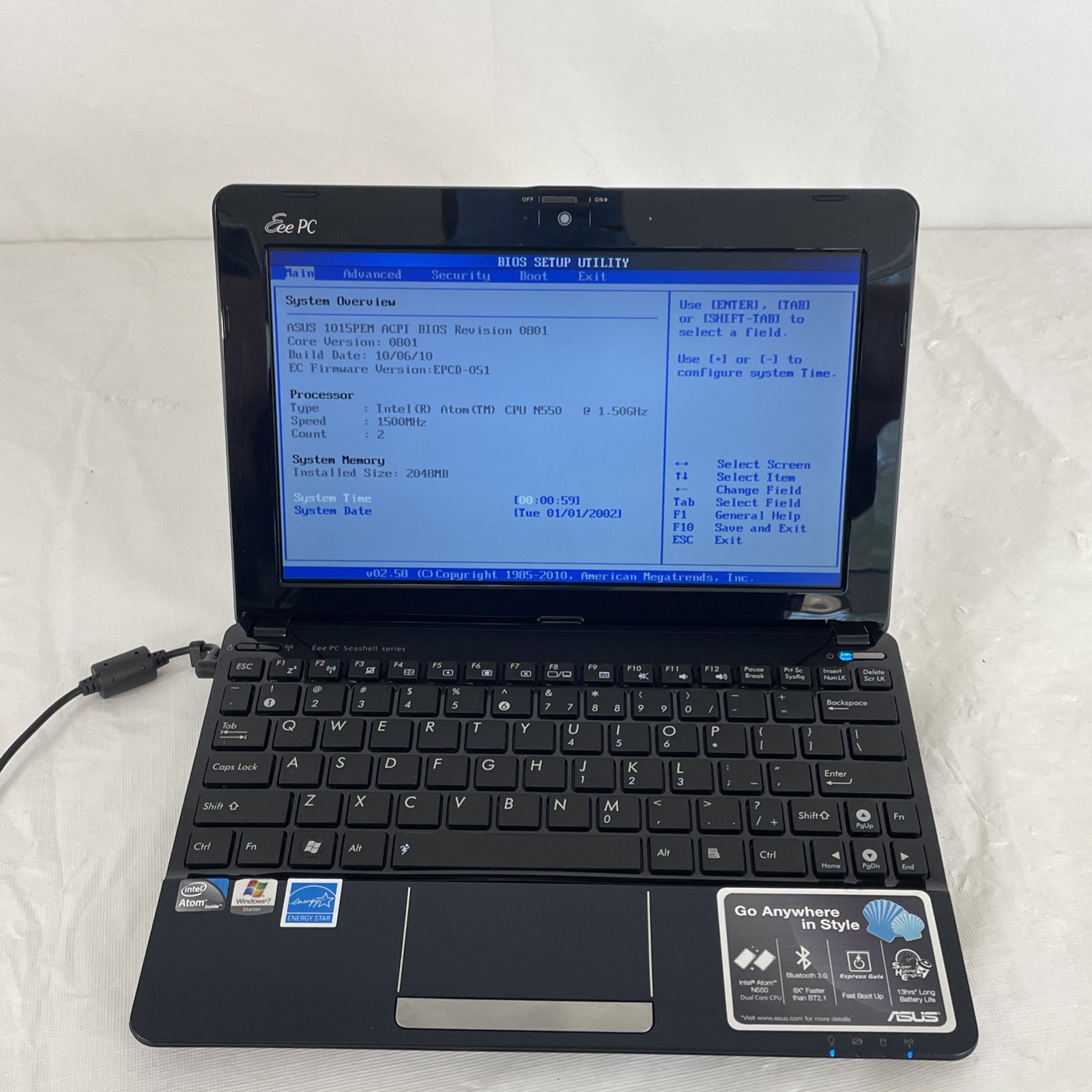 Asus Eee PC Seashell Series|  Intel Atom D525 1.50GHz |RAM 2GB | NO HDD | BB
