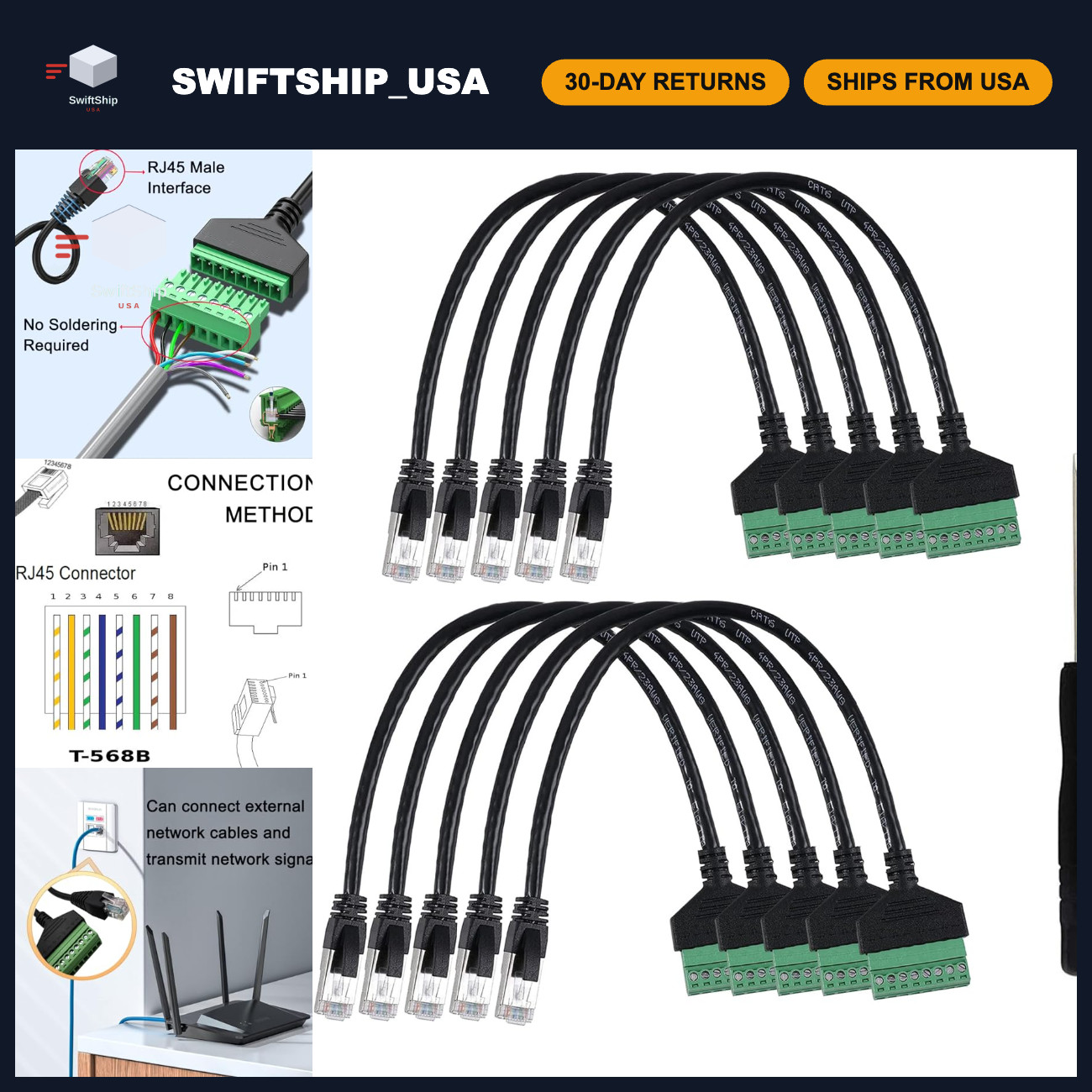 10Pcs 1ft RJ45 Male to 8Pin Screw Terminal Adapter for CCTV DVR Security Systems