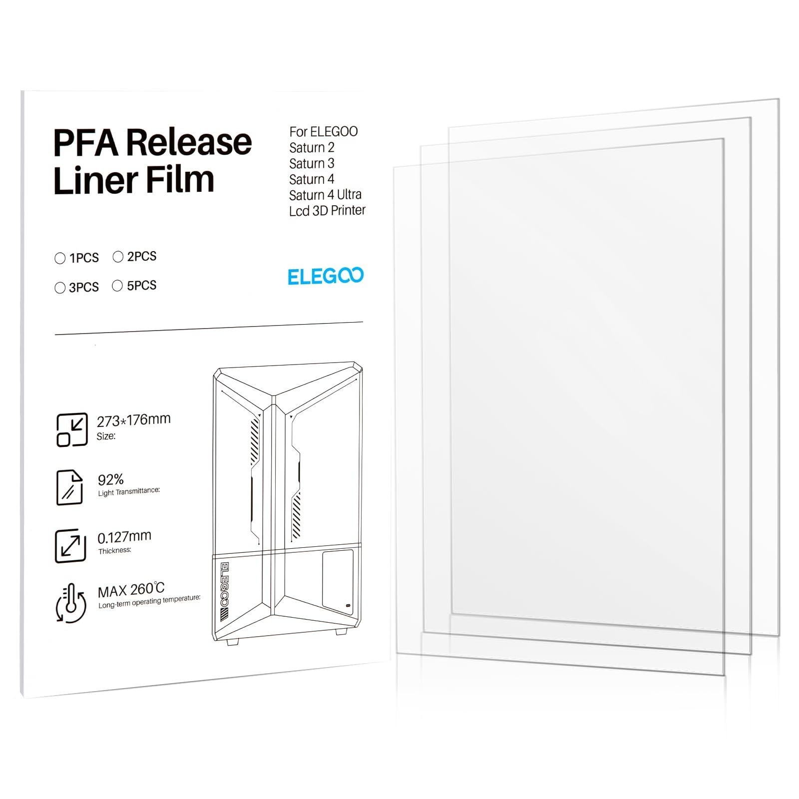 ELEGOO 3PCS PFA Film for Saturn 3/4/4 Ultra/4 Ultra 16K Resin 3D Printer